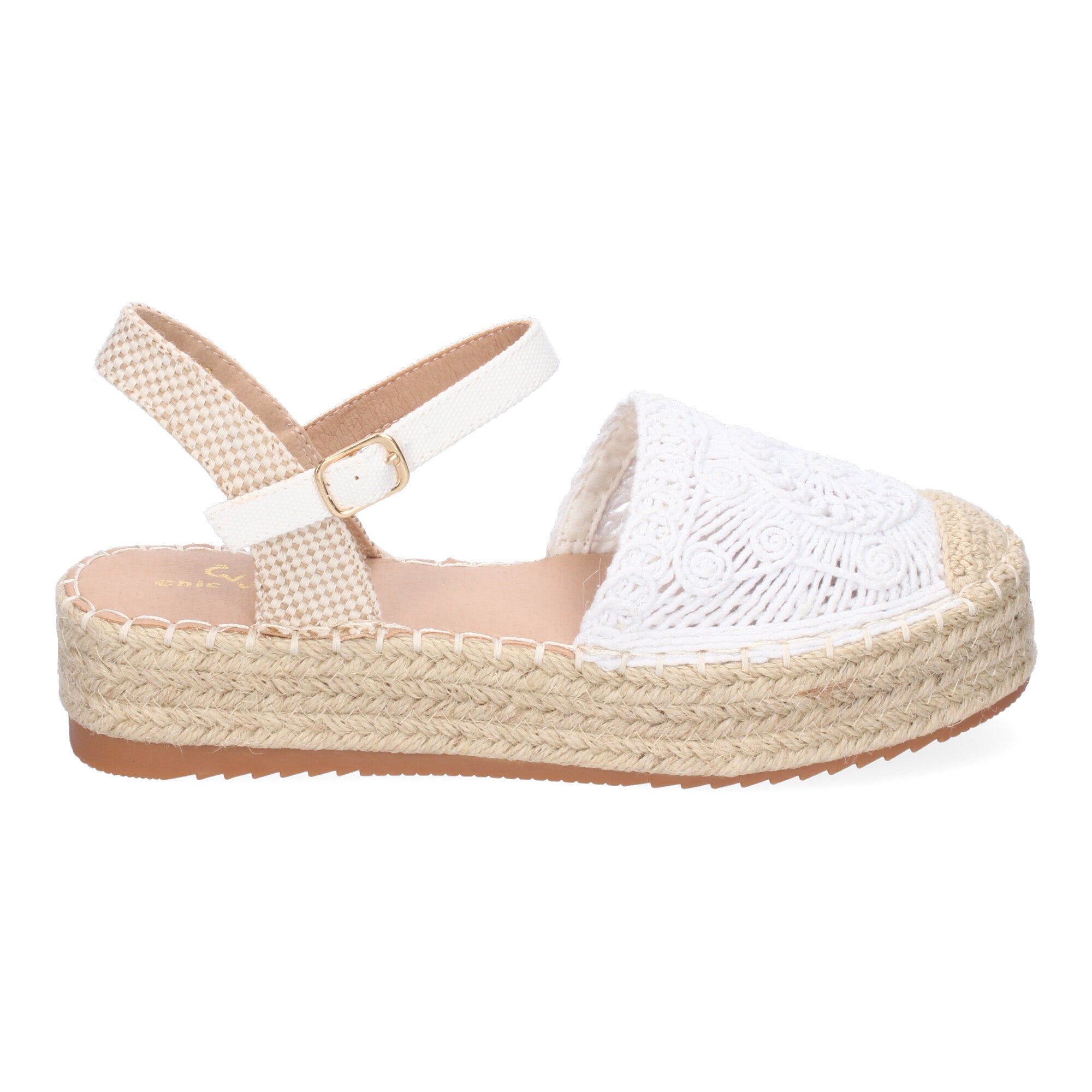 Sandalia de Plataforma para Mujer, Cómoda, Forrada de Yute con Pala Cerrada Entrelazada, Talón Abierto y Hebilla
