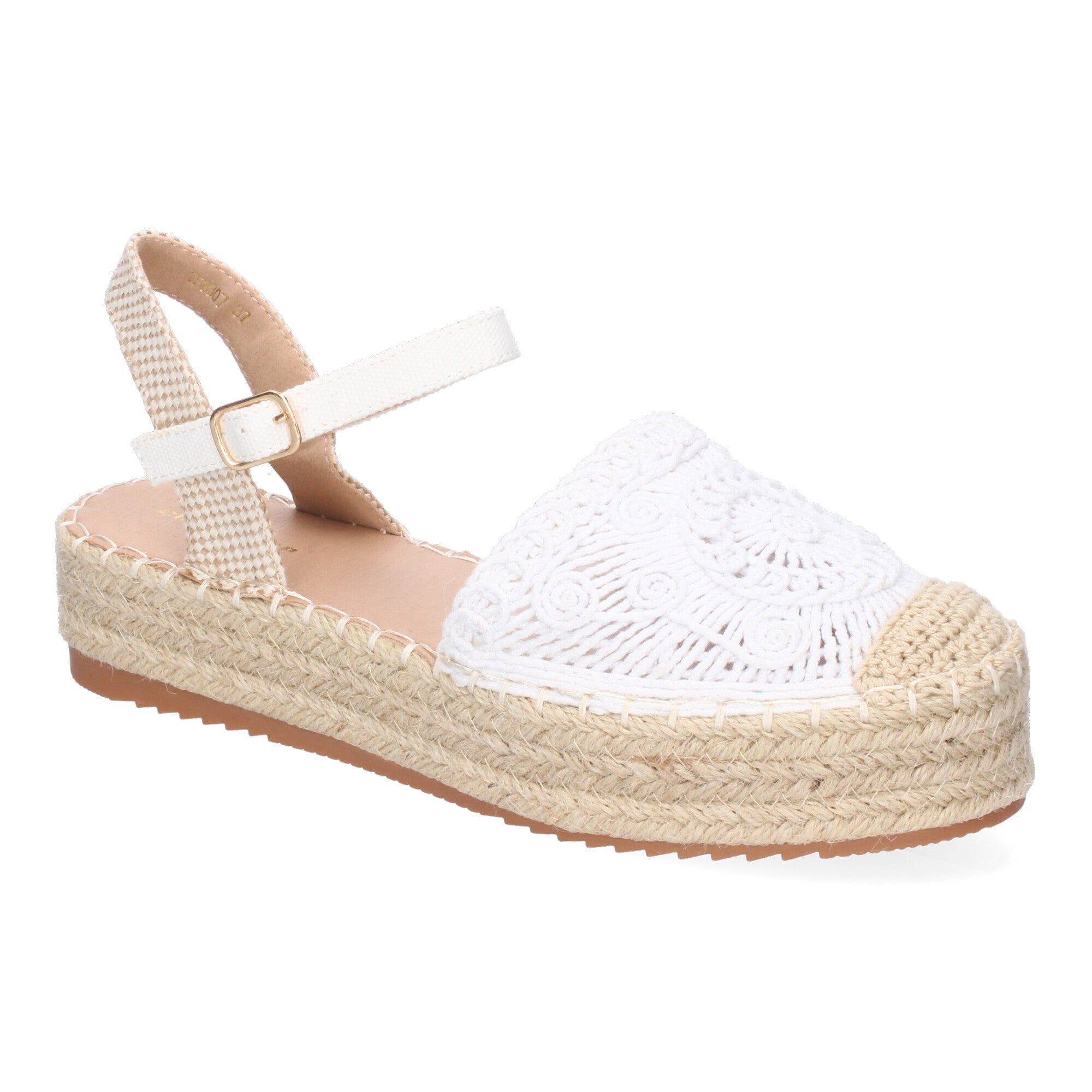 Sandalia de Plataforma para Mujer, Cómoda, Forrada de Yute con Pala Cerrada Entrelazada, Talón Abierto y Hebilla