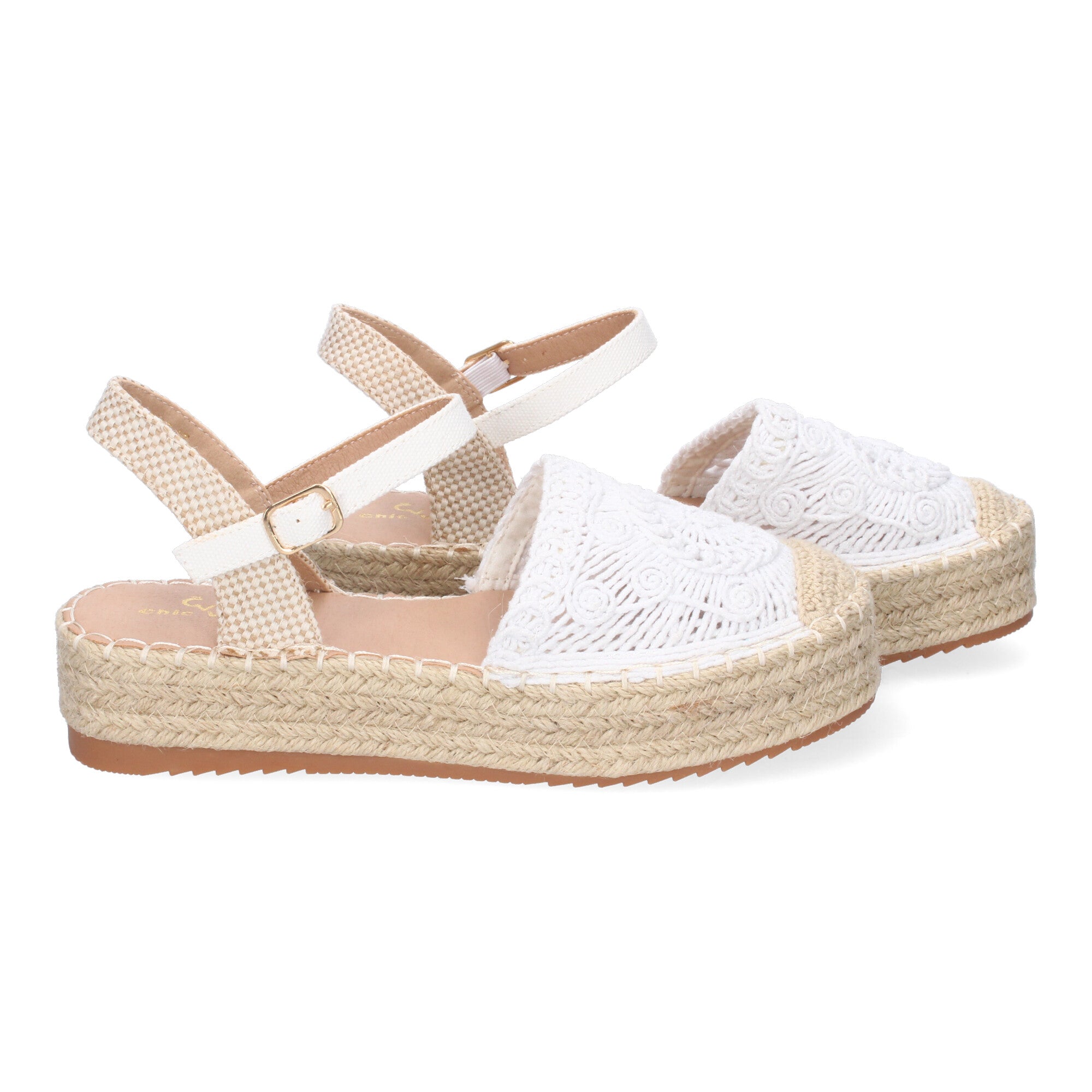 Sandalia de Plataforma para Mujer, Cómoda, Forrada de Yute con Pala Cerrada Entrelazada, Talón Abierto y Hebilla