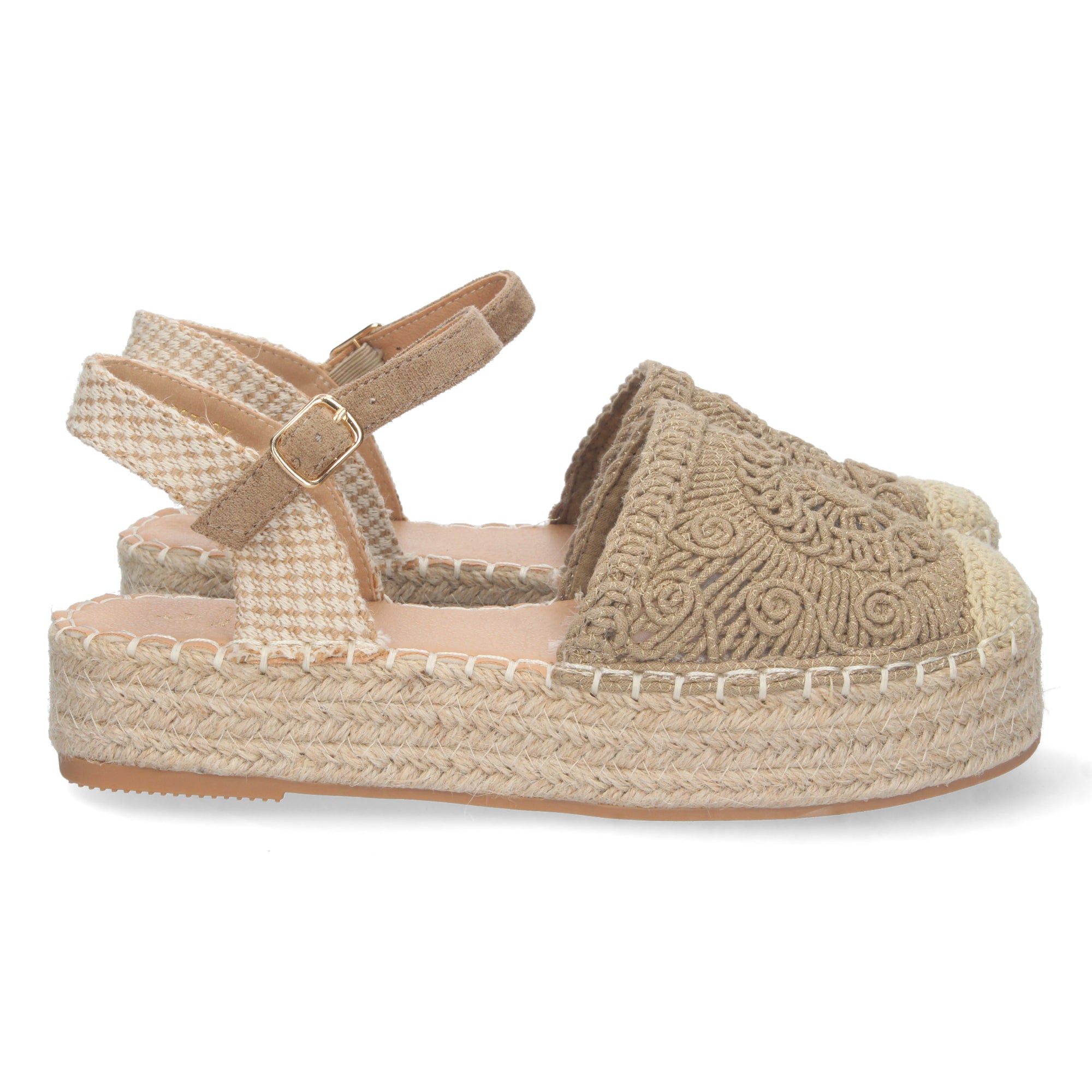 Sandalia de Plataforma para Mujer, Cómoda, Forrada de Yute con Pala Cerrada Entrelazada, Talón Abierto y Hebilla