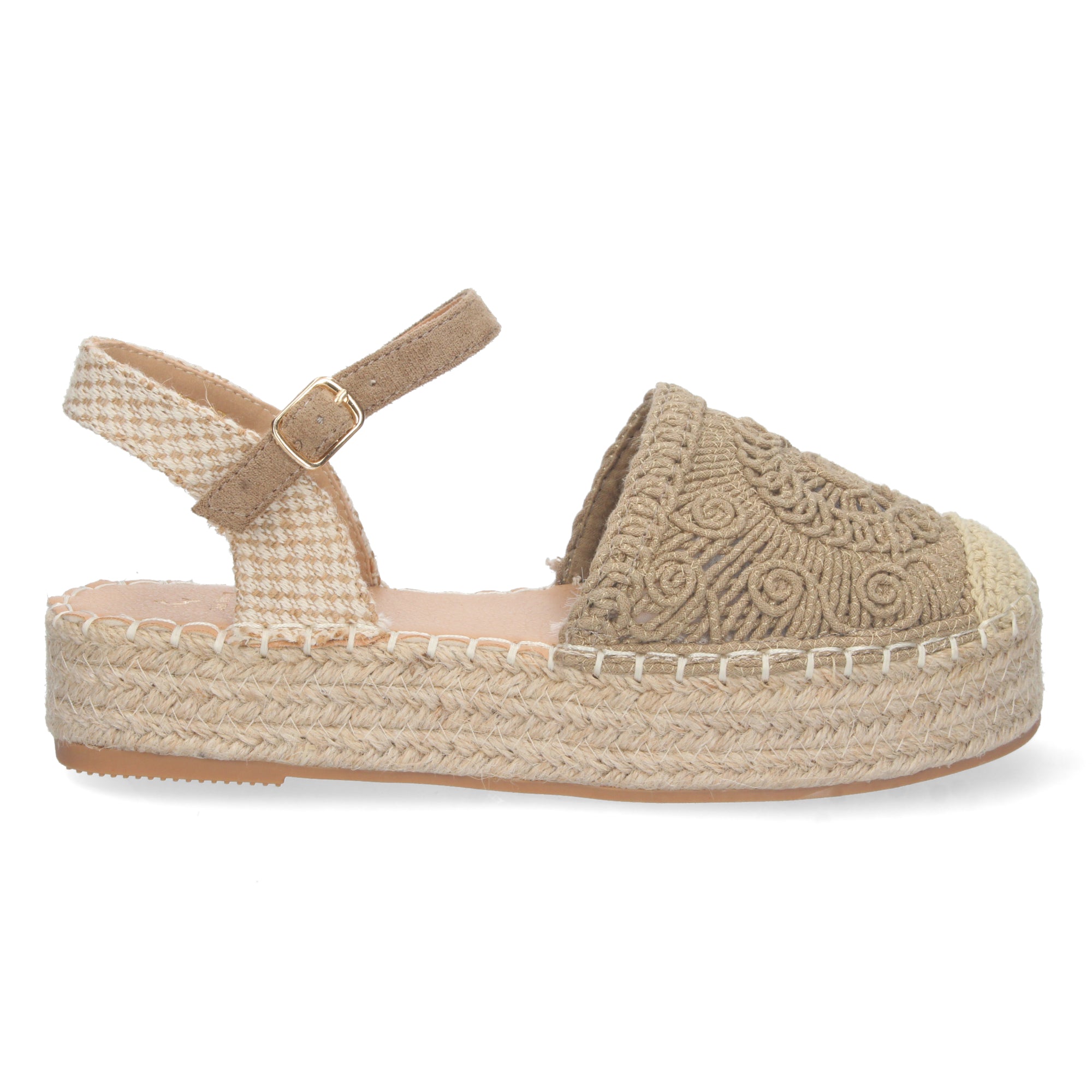 Sandalia de Plataforma para Mujer, Cómoda, Forrada de Yute con Pala Cerrada Entrelazada, Talón Abierto y Hebilla