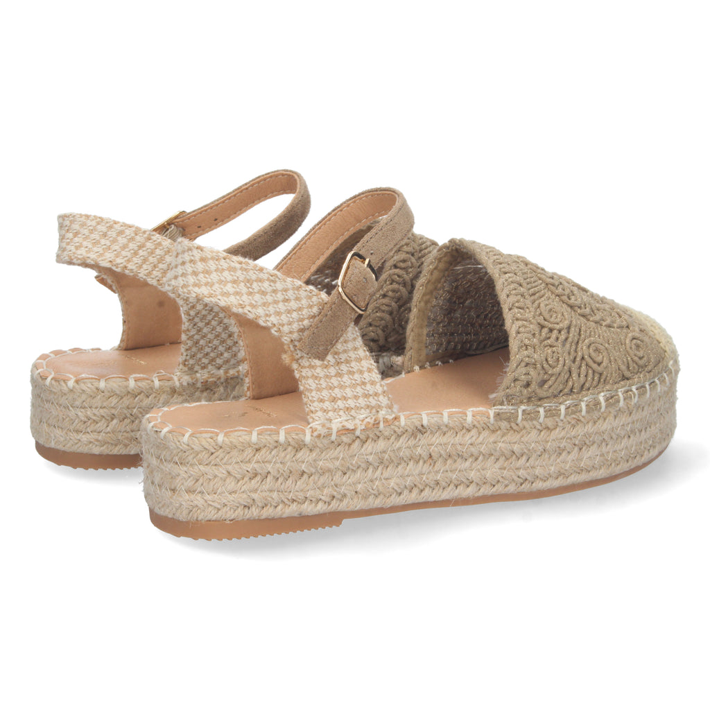 Sandalia de Plataforma para Mujer, Cómoda, Forrada de Yute con Pala Cerrada Entrelazada, Talón Abierto y Hebilla
