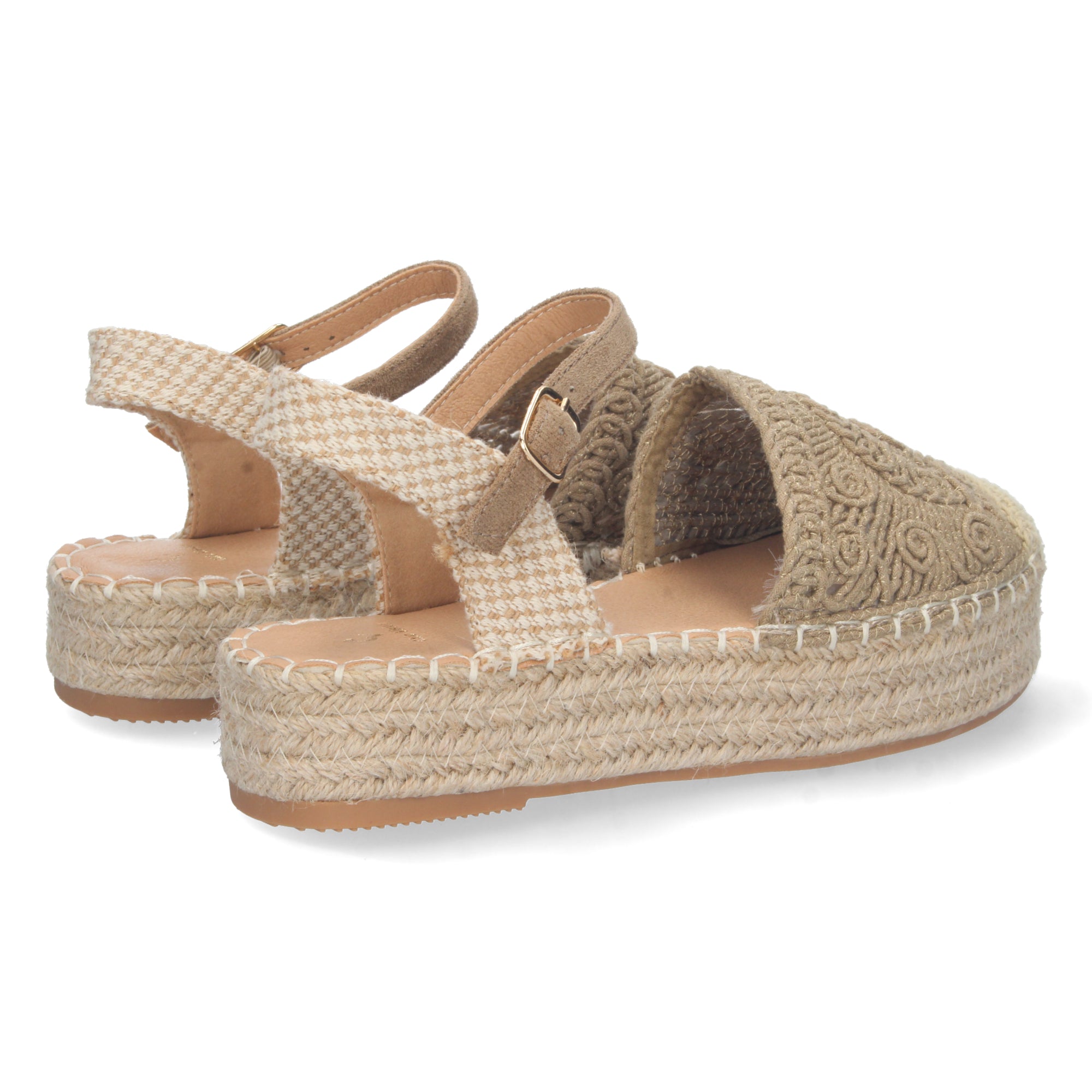 Sandalia de Plataforma para Mujer, Cómoda, Forrada de Yute con Pala Cerrada Entrelazada, Talón Abierto y Hebilla