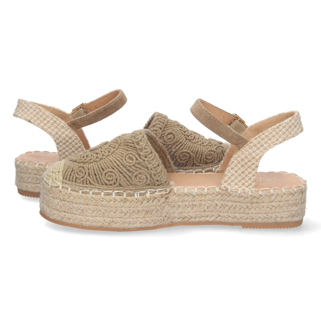 Sandalia de Plataforma para Mujer, Cómoda, Forrada de Yute con Pala Cerrada Entrelazada, Talón Abierto y Hebilla