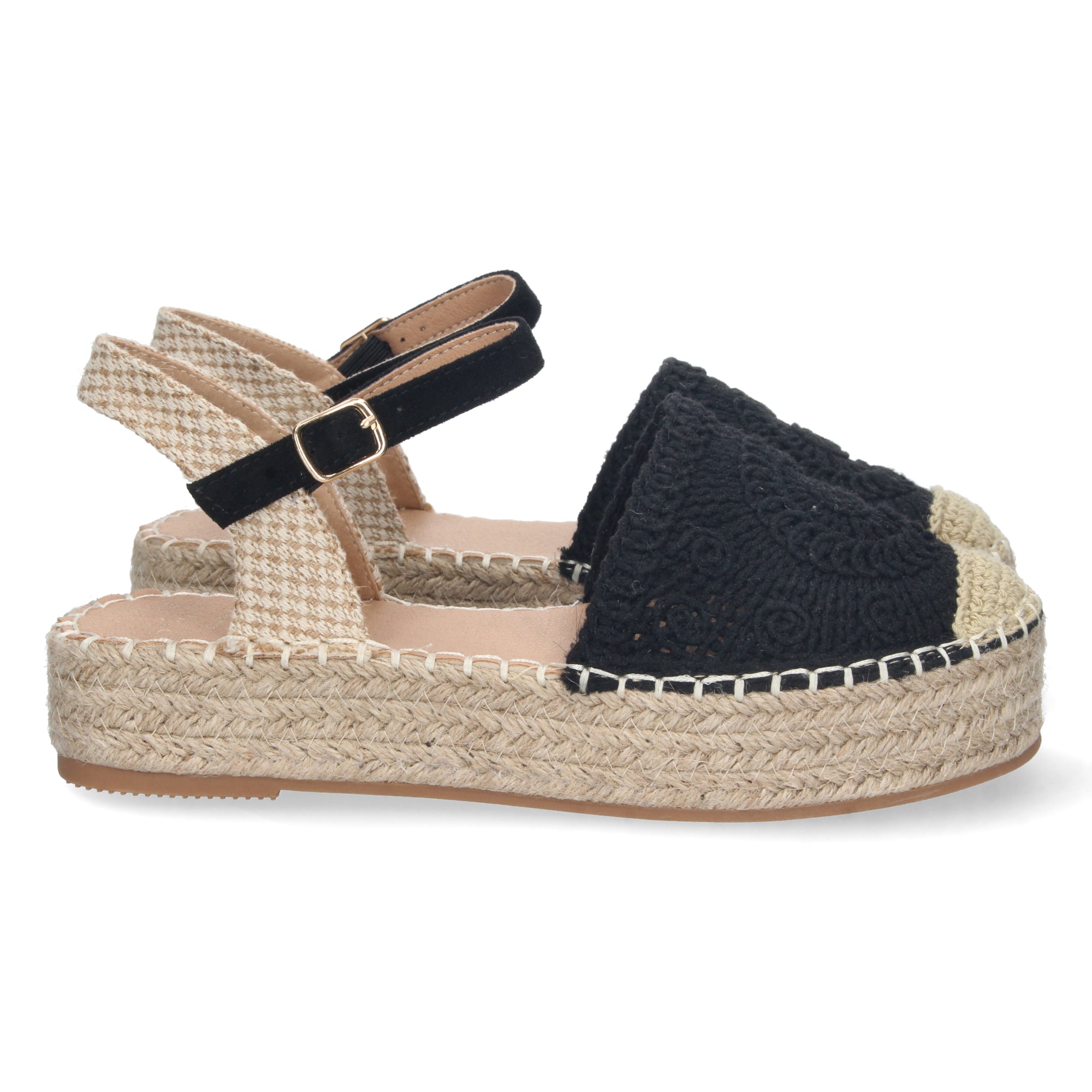 Sandalia de Plataforma para Mujer, Cómoda, Forrada de Yute con Pala Cerrada Entrelazada, Talón Abierto y Hebilla