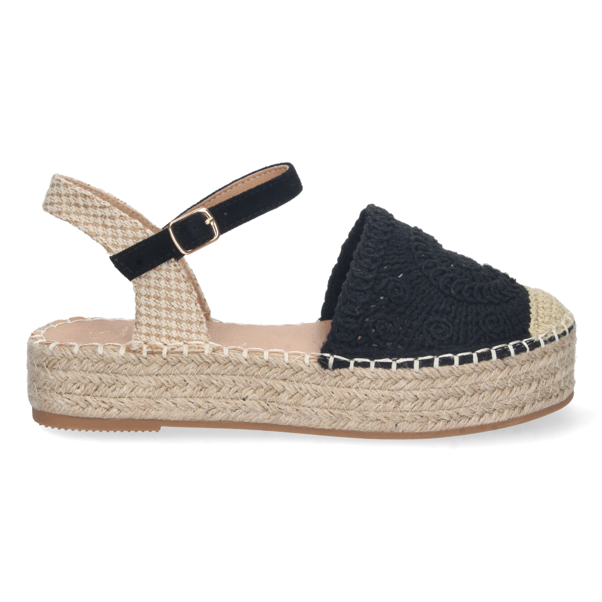 Sandalia de Plataforma para Mujer, Cómoda, Forrada de Yute con Pala Cerrada Entrelazada, Talón Abierto y Hebilla