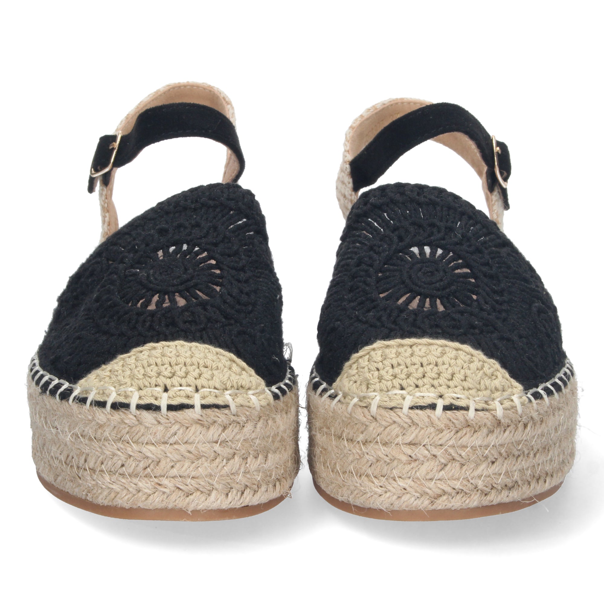 Sandalia de Plataforma para Mujer, Cómoda, Forrada de Yute con Pala Cerrada Entrelazada, Talón Abierto y Hebilla