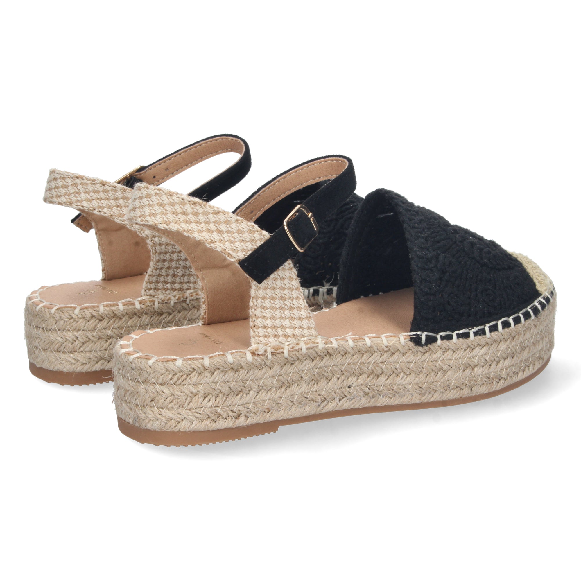 Sandalia de Plataforma para Mujer, Cómoda, Forrada de Yute con Pala Cerrada Entrelazada, Talón Abierto y Hebilla
