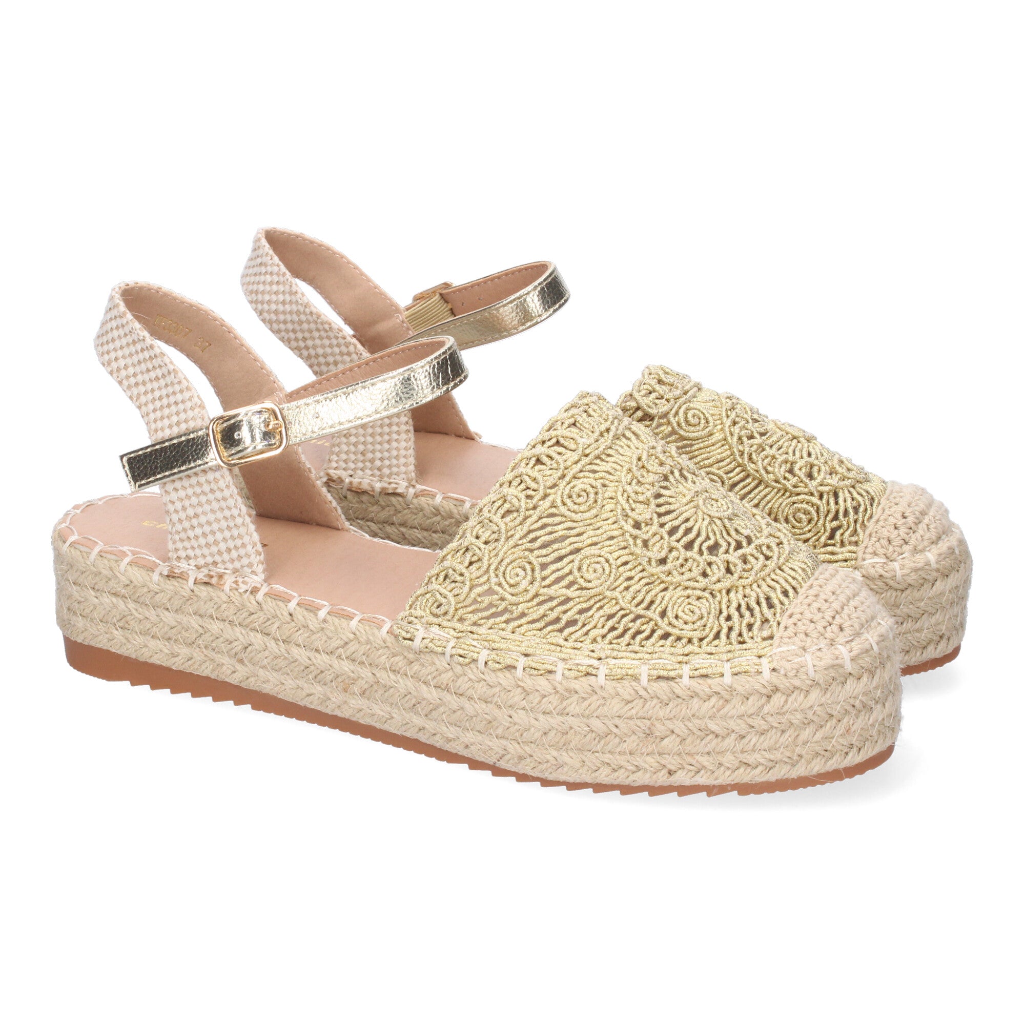 Sandalia de Plataforma para Mujer, Cómoda, Forrada de Yute con Pala Cerrada Entrelazada, Talón Abierto y Hebilla