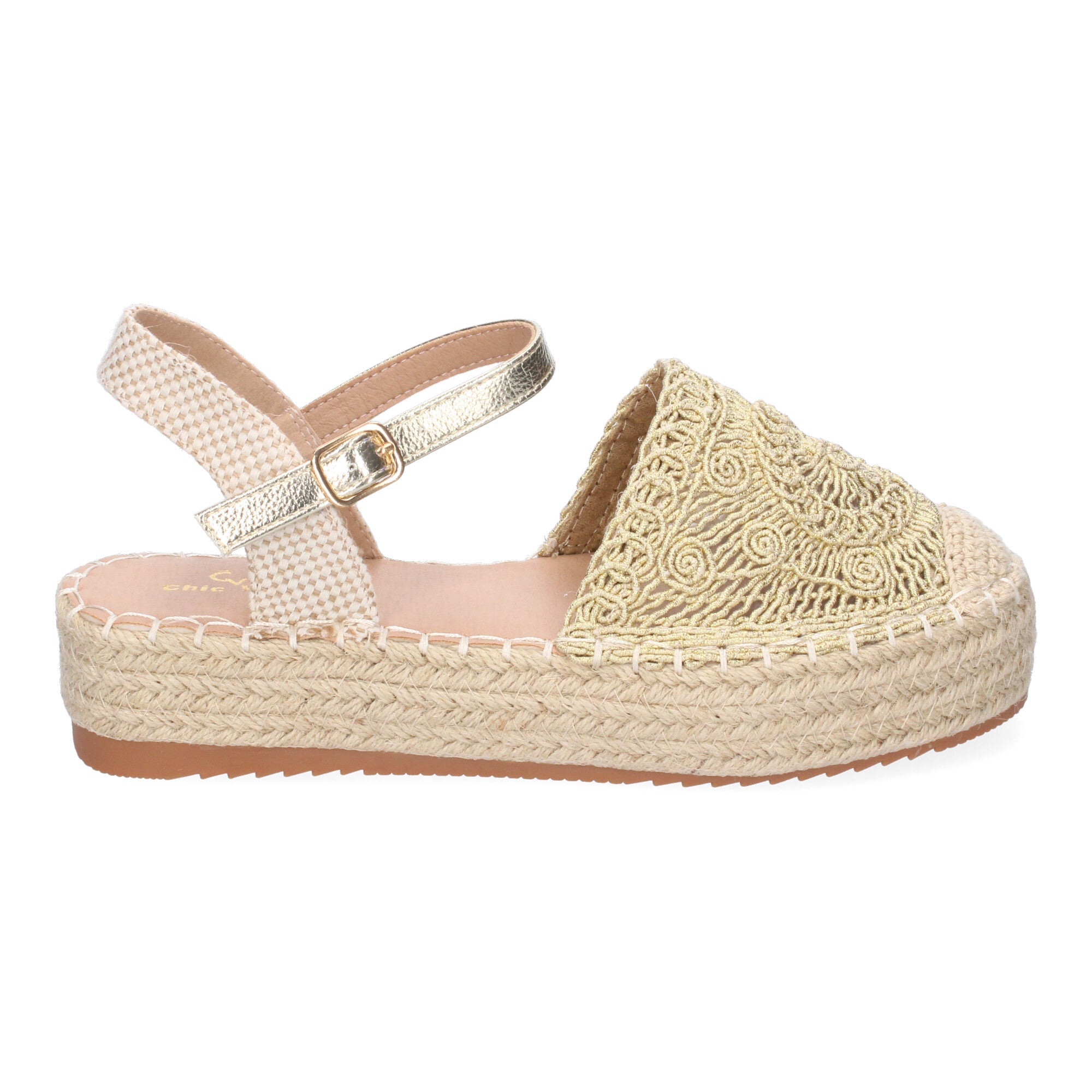 Sandalia de Plataforma para Mujer, Cómoda, Forrada de Yute con Pala Cerrada Entrelazada, Talón Abierto y Hebilla