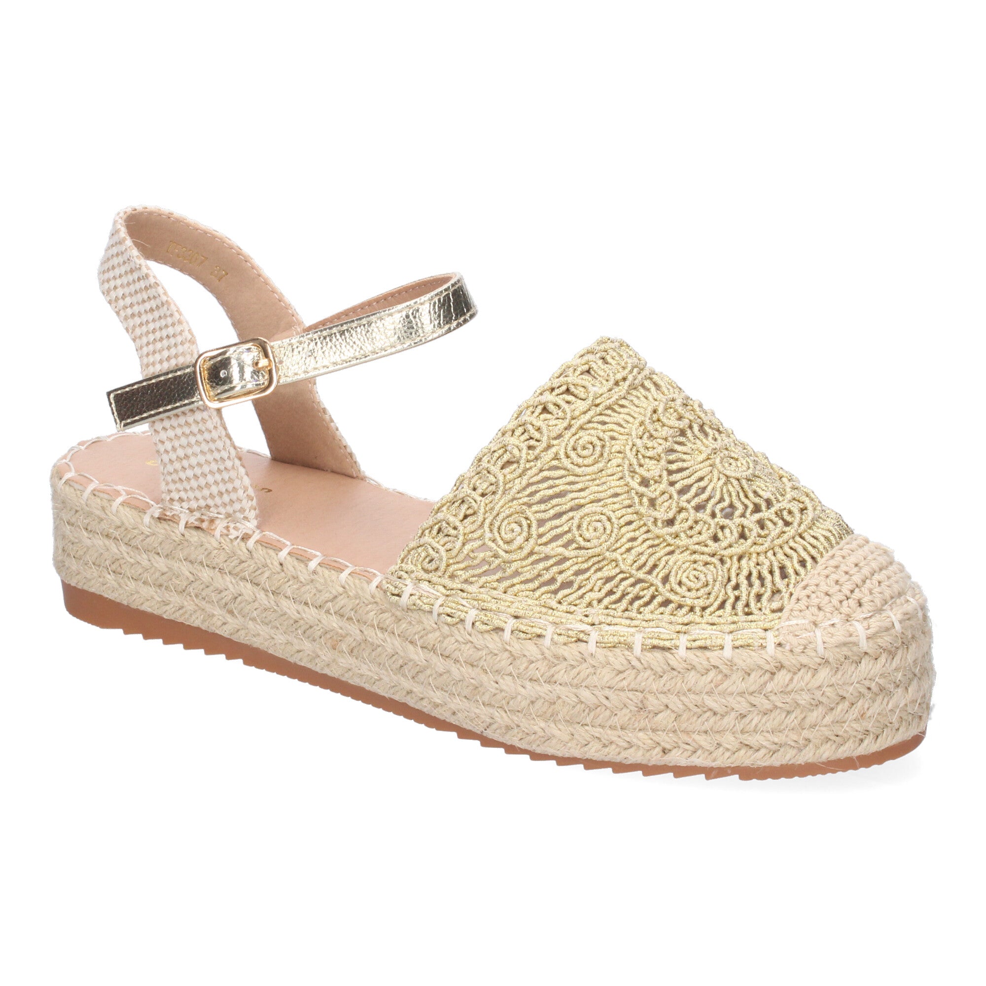 Sandalia de Plataforma para Mujer, Cómoda, Forrada de Yute con Pala Cerrada Entrelazada, Talón Abierto y Hebilla