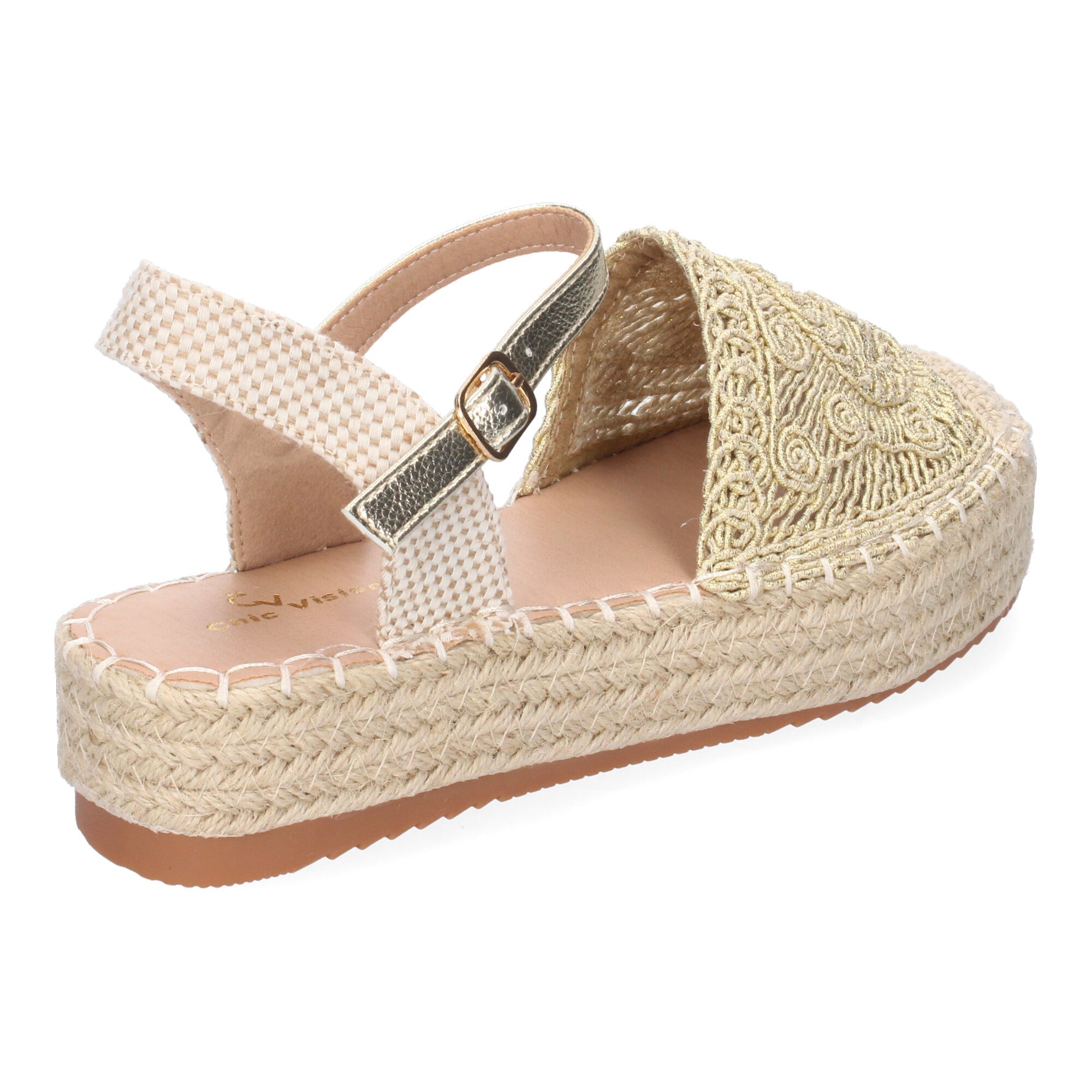 Sandalia de Plataforma para Mujer, Cómoda, Forrada de Yute con Pala Cerrada Entrelazada, Talón Abierto y Hebilla