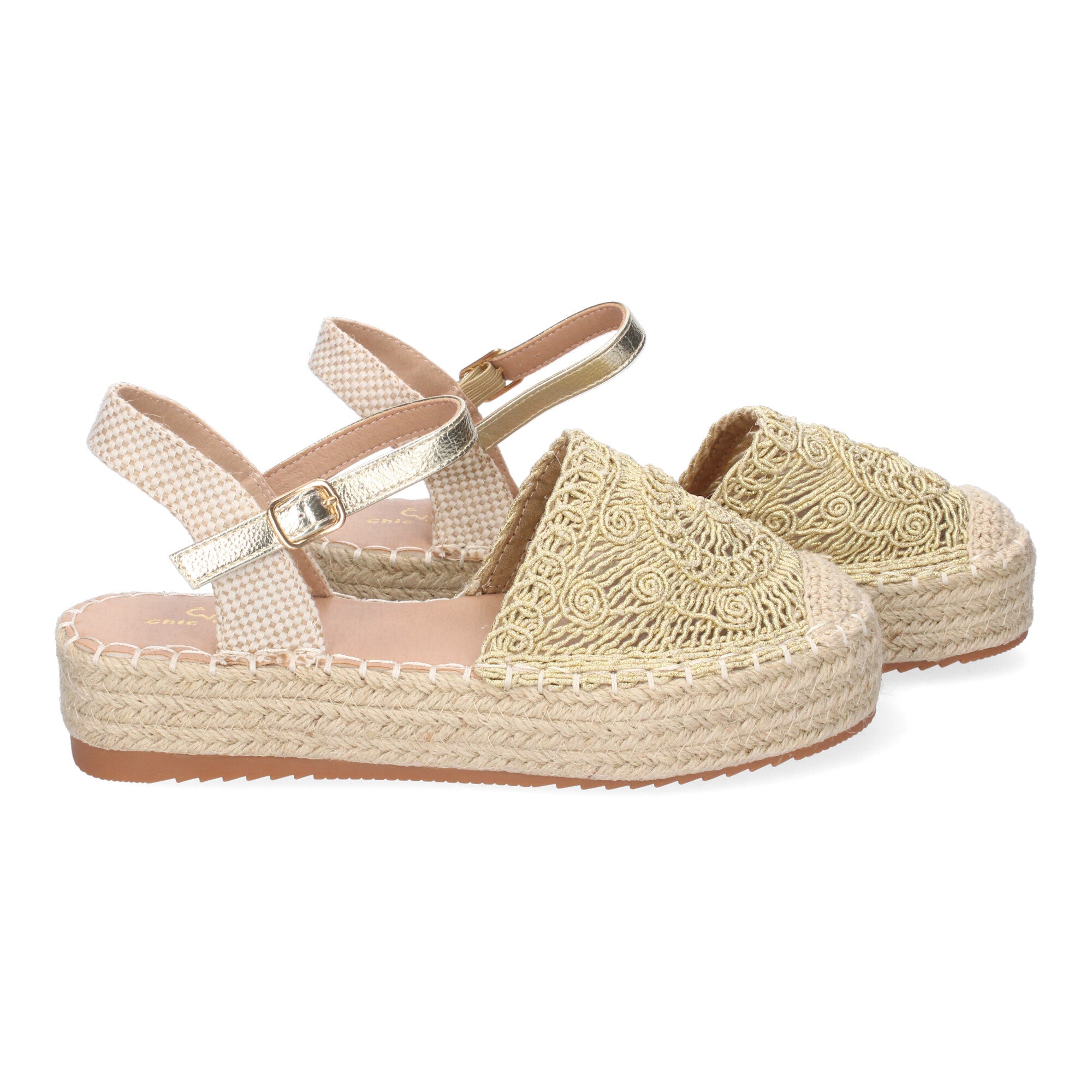 Sandalia de Plataforma para Mujer, Cómoda, Forrada de Yute con Pala Cerrada Entrelazada, Talón Abierto y Hebilla