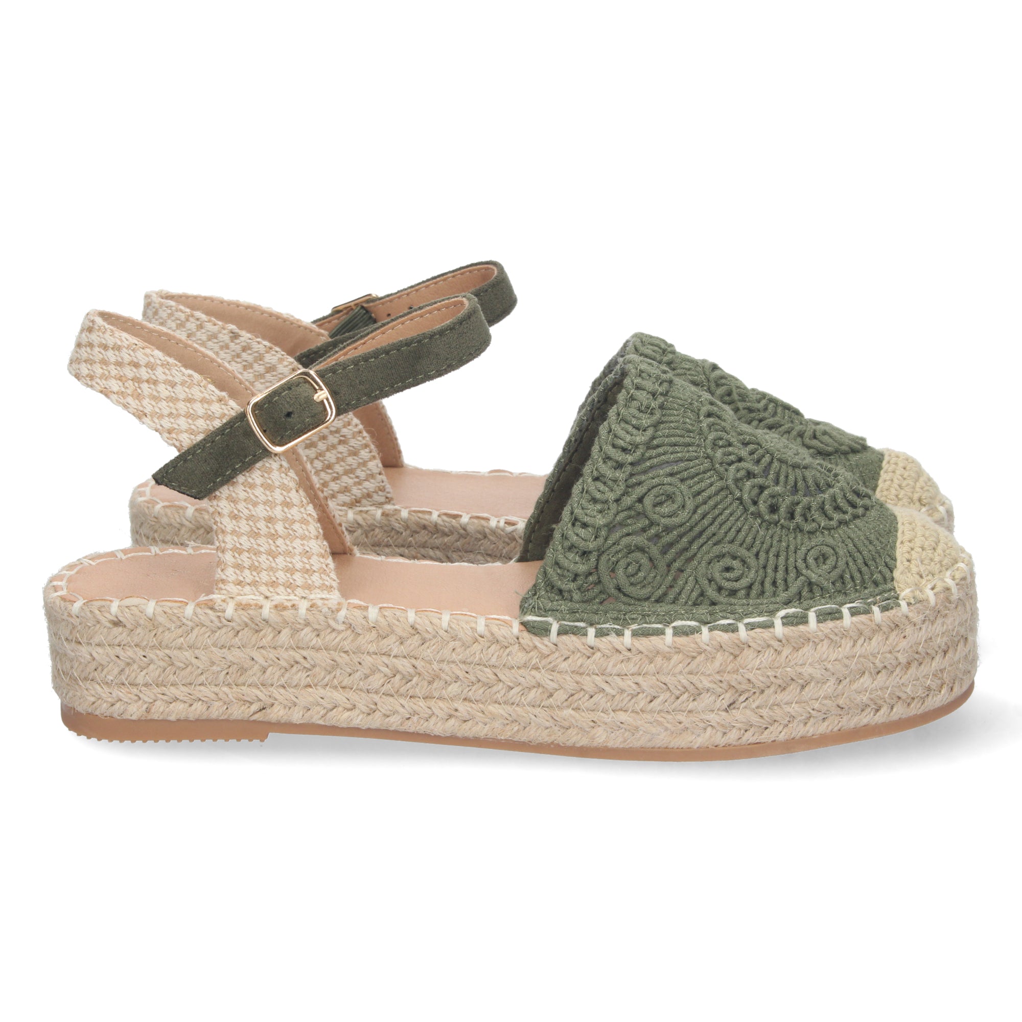 Sandalia de Plataforma para Mujer, Cómoda, Forrada de Yute con Pala Cerrada y Entrelazada, Talón Abierto y Cierre de Hebilla