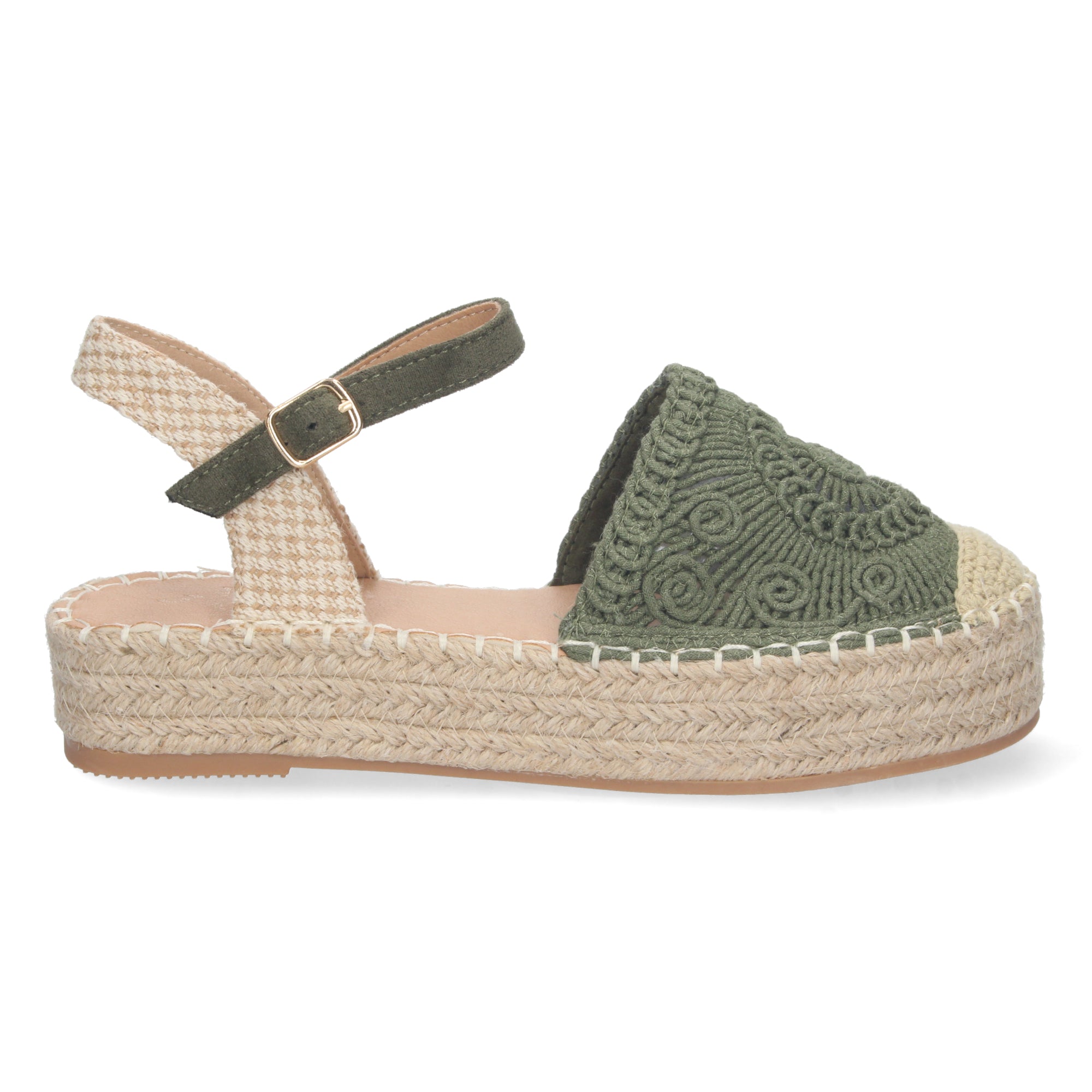 Sandalia de Plataforma para Mujer, Cómoda, Forrada de Yute con Pala Cerrada y Entrelazada, Talón Abierto y Cierre de Hebilla