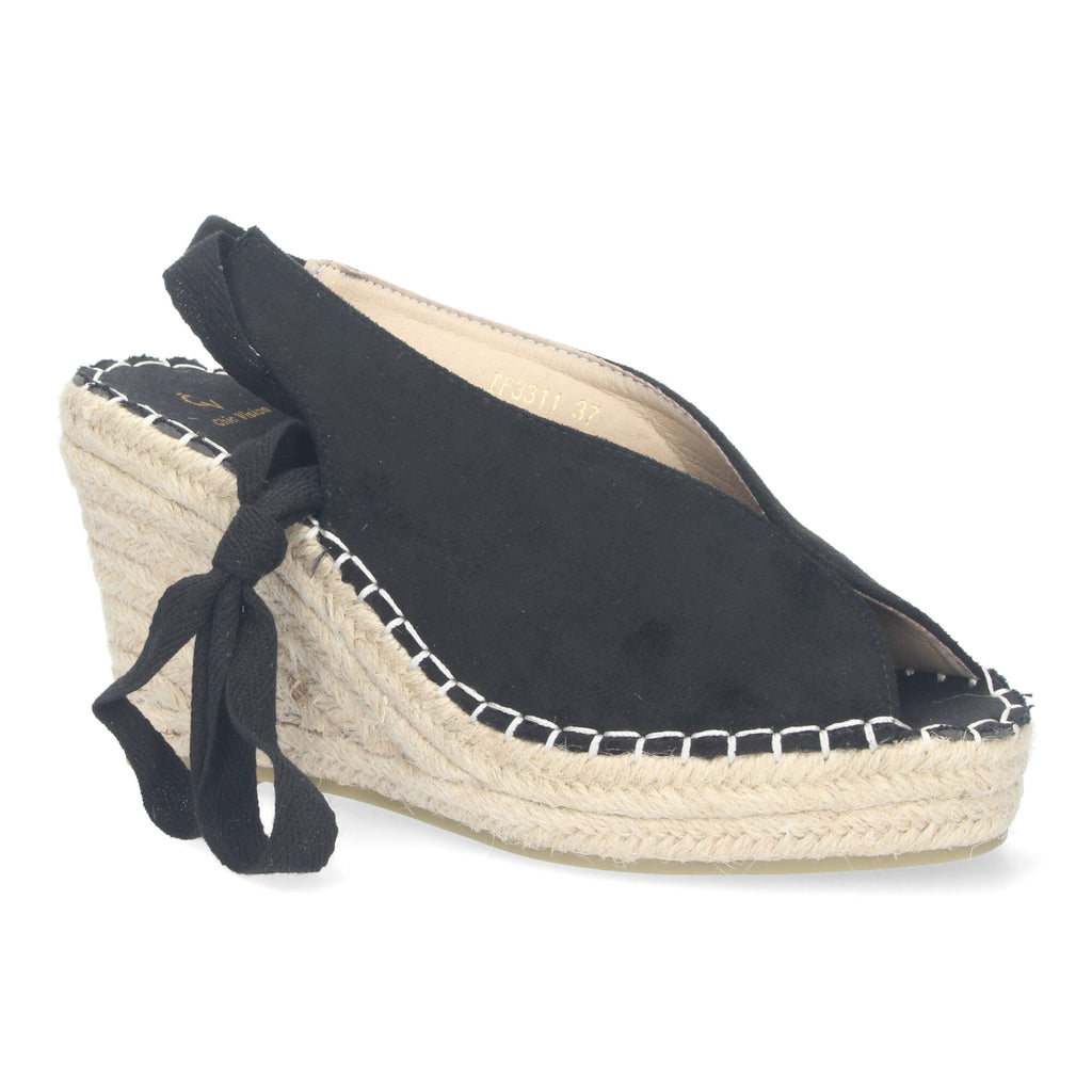 Sandalia de Cuña para Mujer, Cómoda y Forrada de Yute con Talón y Empeine Abierto y Cierre de Cordones