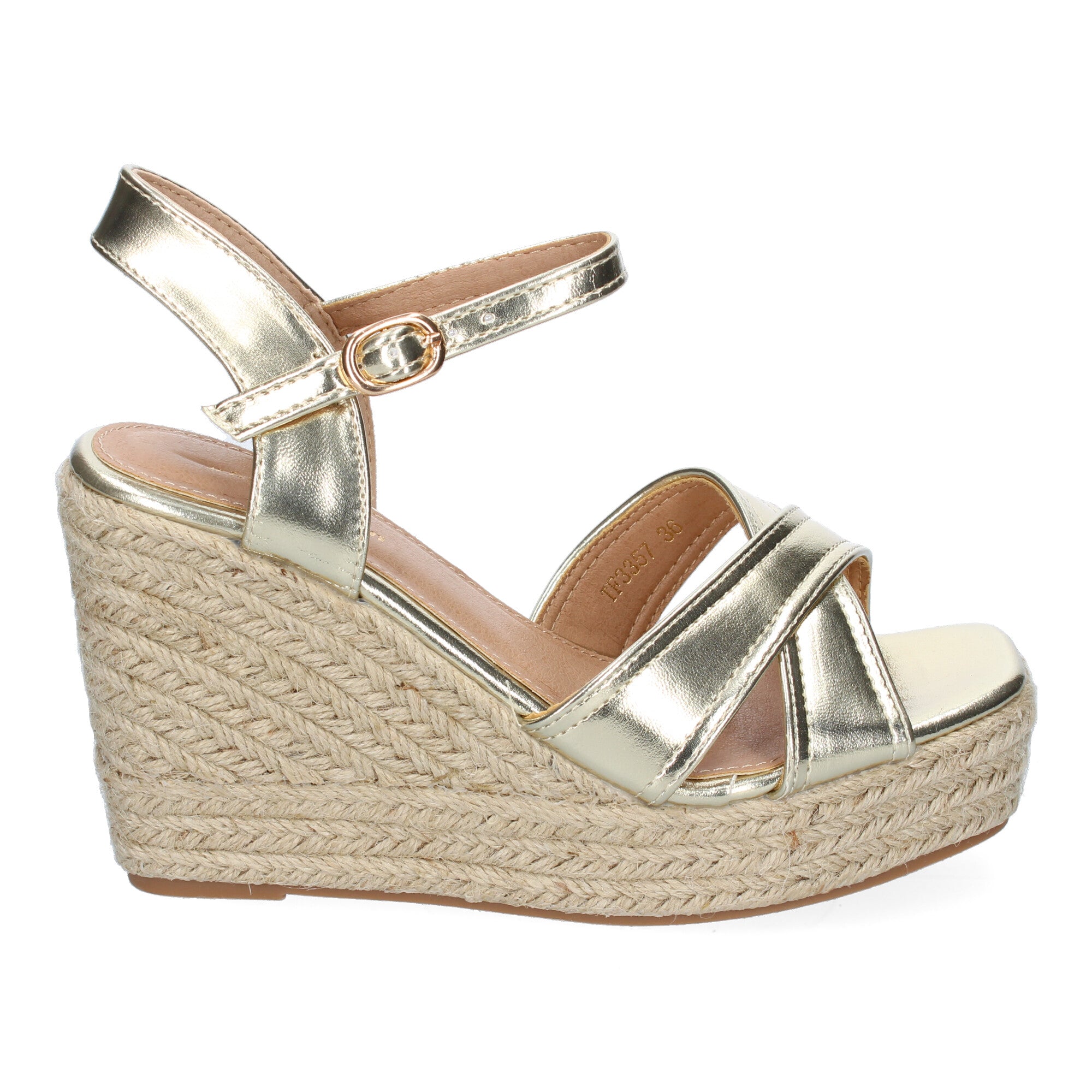 Sandalia de Cuña de Yute para Mujer, Moderna y Elegante con Tiras Cruzadas en la Pala