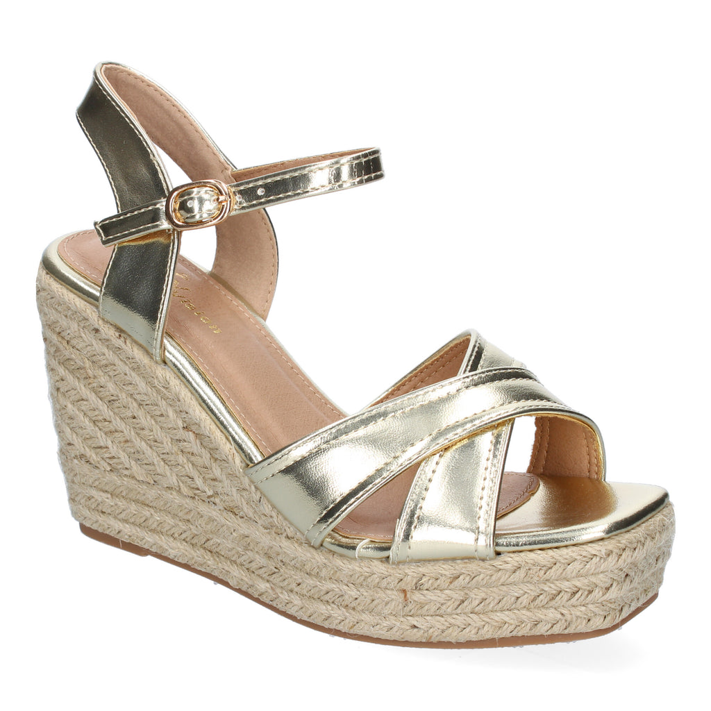 Sandalia de Cuña de Yute para Mujer, Moderna y Elegante con Tiras Cruzadas en la Pala