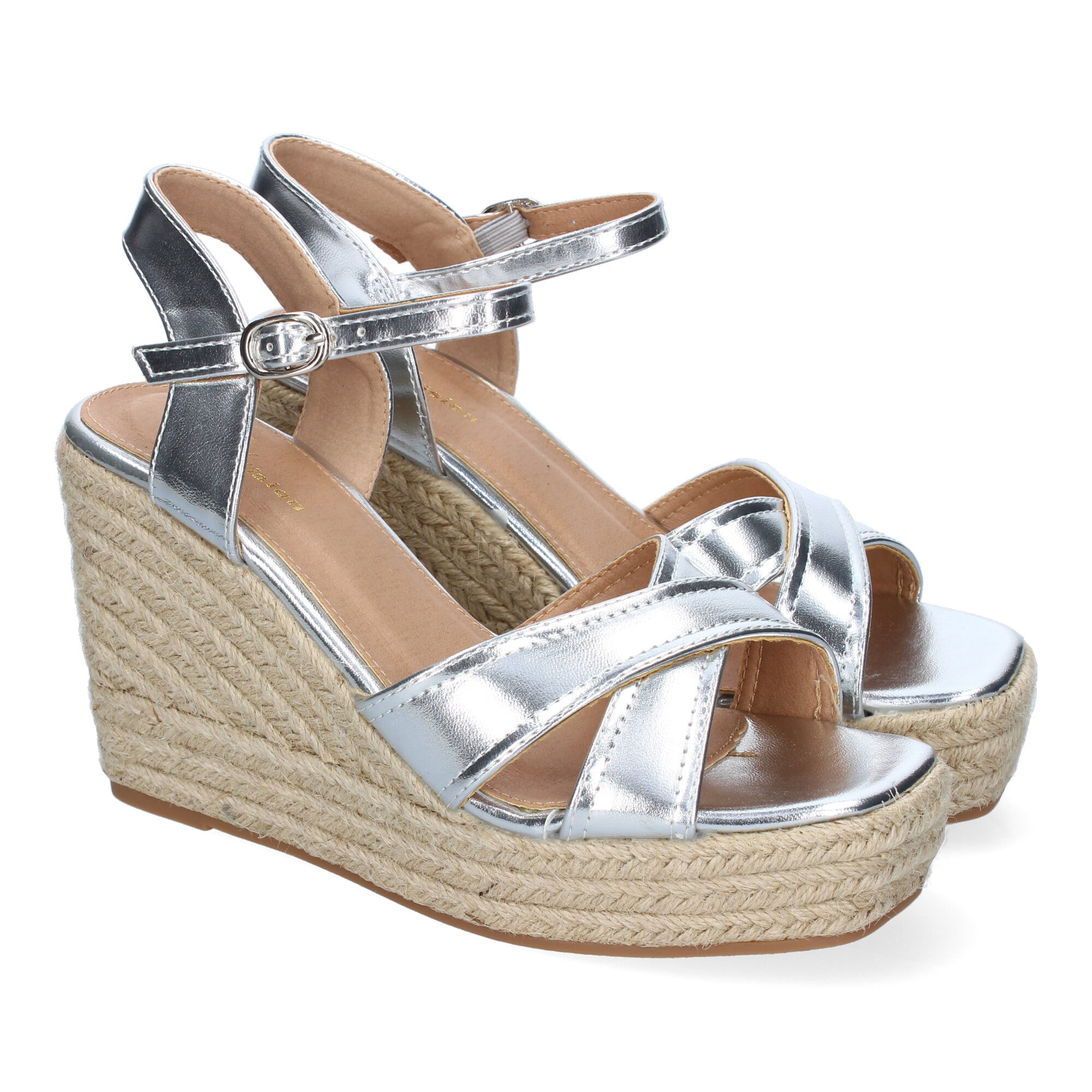 Sandalia de Cuña de Yute para Mujer, Moderna y Elegante con Tiras Cruzadas en la Pala