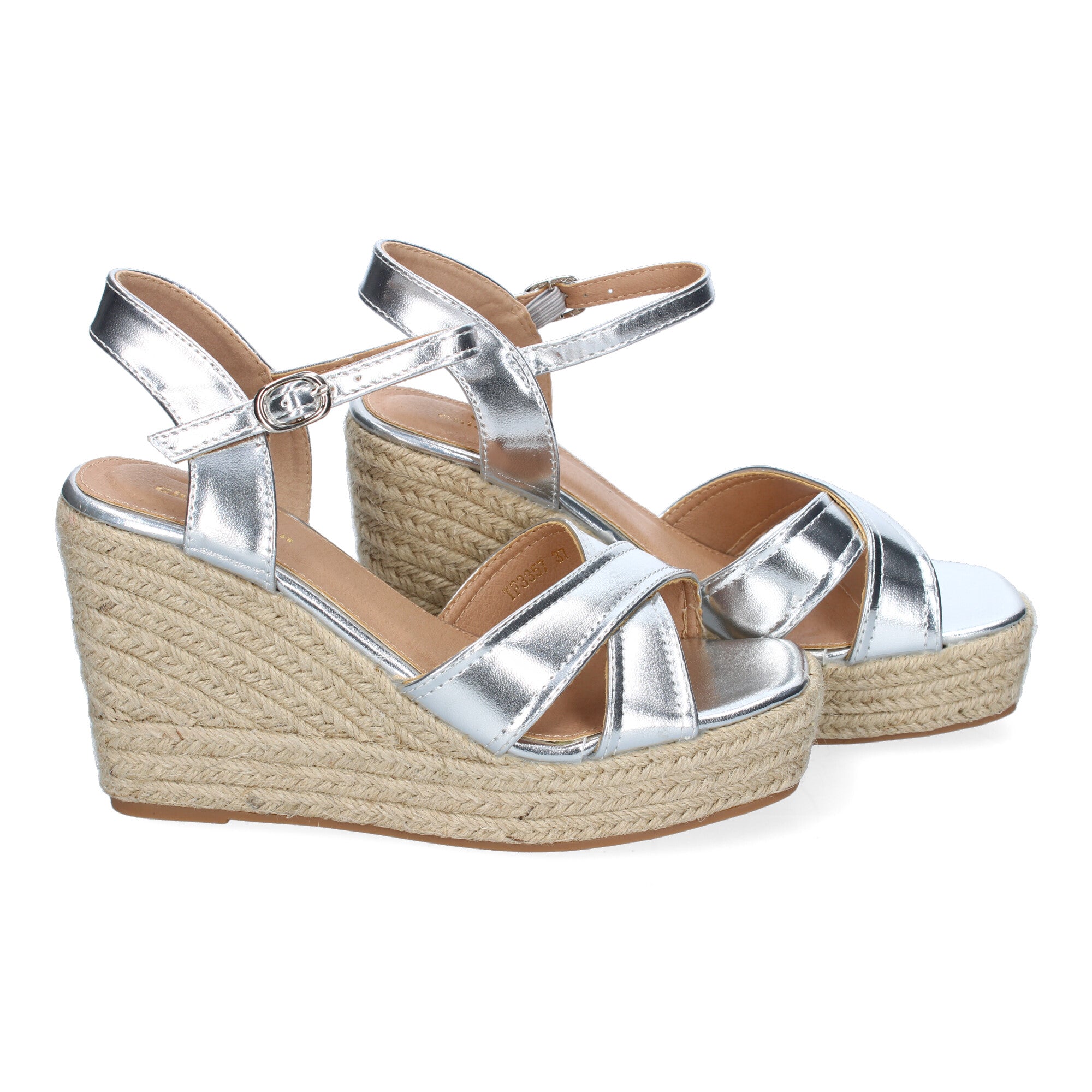 Sandalia de Cuña de Yute para Mujer, Moderna y Elegante con Tiras Cruzadas en la Pala