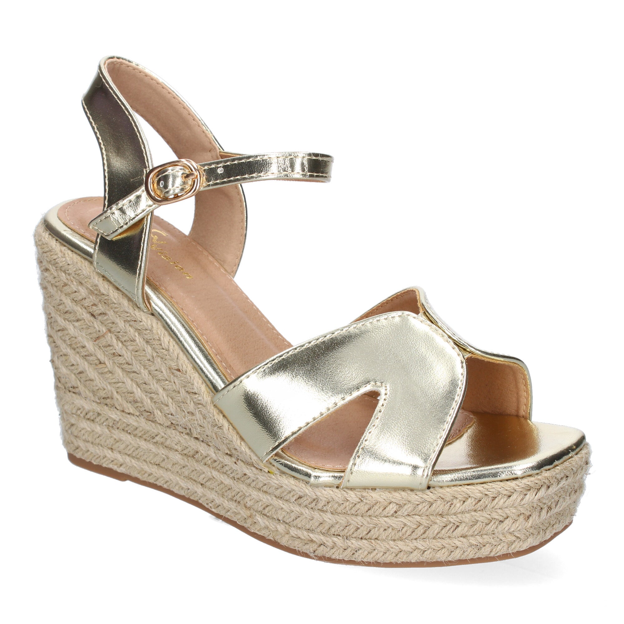 Sandalia de Cuña de Yute para Mujer, Moderna y Elegante con Tiras Cruzadas en la Pala