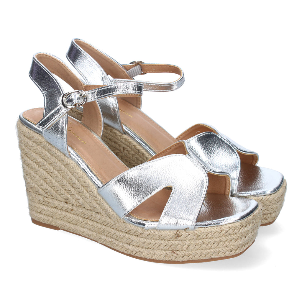 Sandalia de Cuña de Yute para Mujer, Moderna y Elegante con Tiras Cruzadas en la Pala