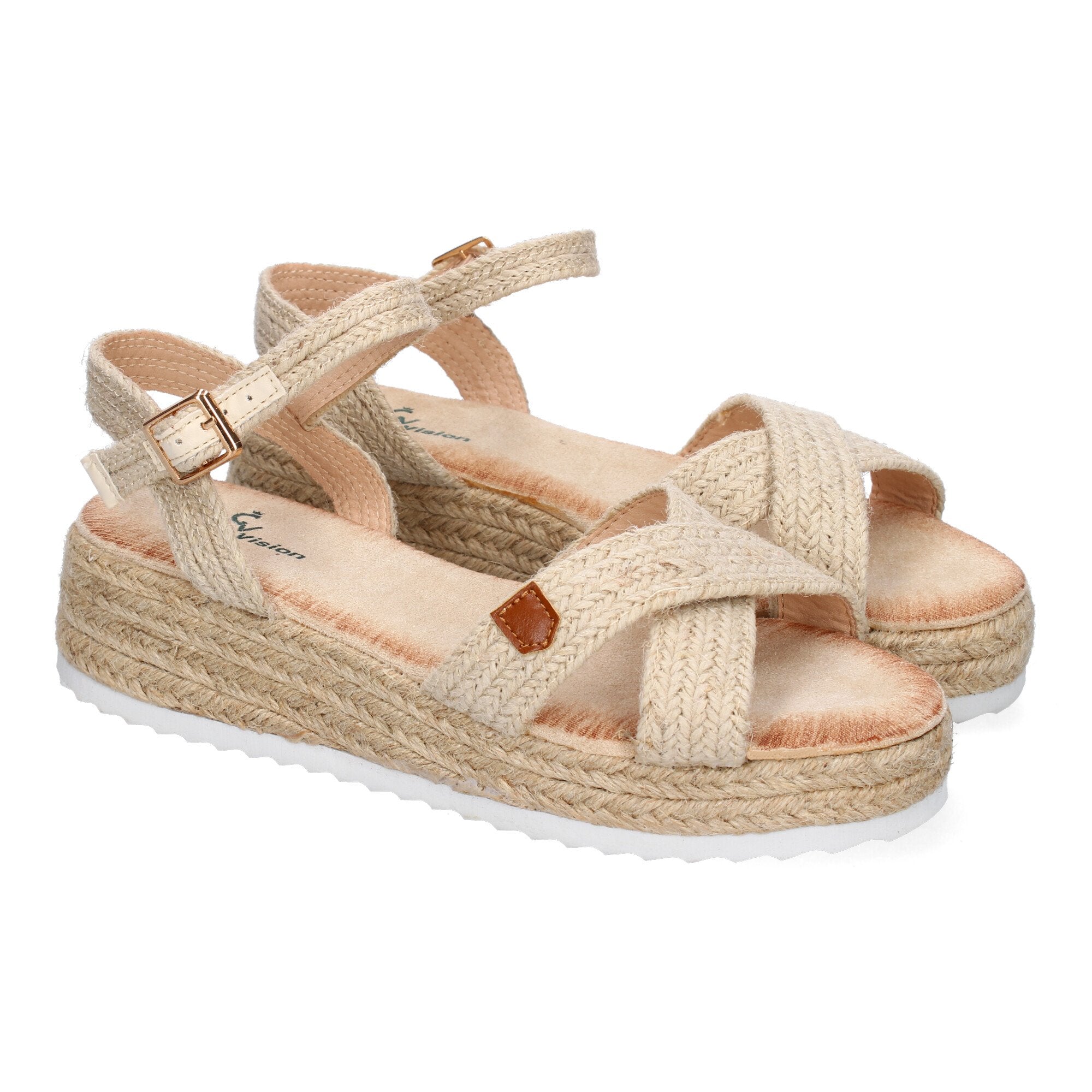 Sandalias de Verano para Mujer de Yute, Elegantes con Tiras Cruzadas en la Pala y Cierre de Hebilla Ajustable