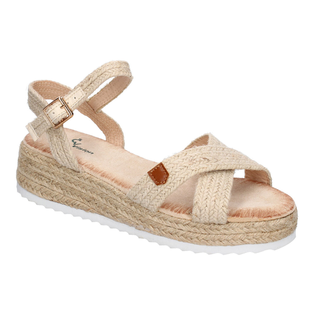 Sandalias de Verano para Mujer de Yute, Elegantes con Tiras Cruzadas en la Pala y Cierre de Hebilla Ajustable