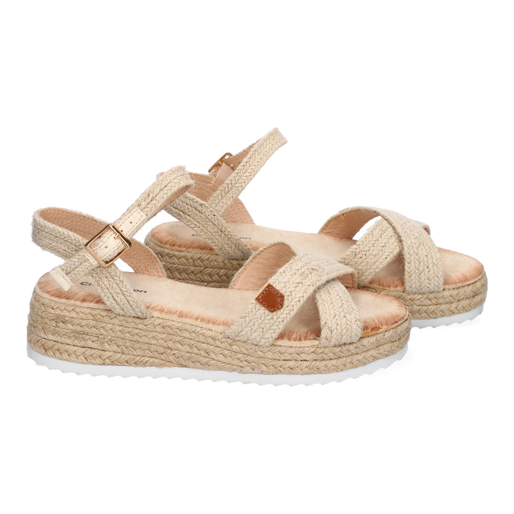 Sandalias de Verano para Mujer de Yute, Elegantes con Tiras Cruzadas en la Pala y Cierre de Hebilla Ajustable