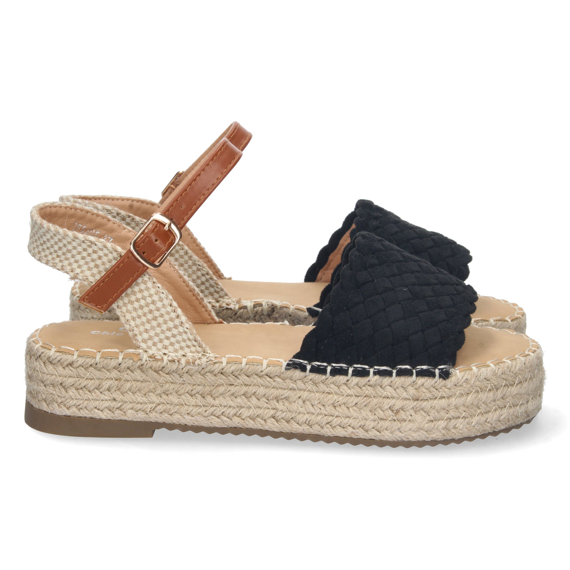 Sandalia de Plataforma para Mujer, Cómoda, Forrada de Yute con Pala Entrelazada, Talón Abierto y Hebilla