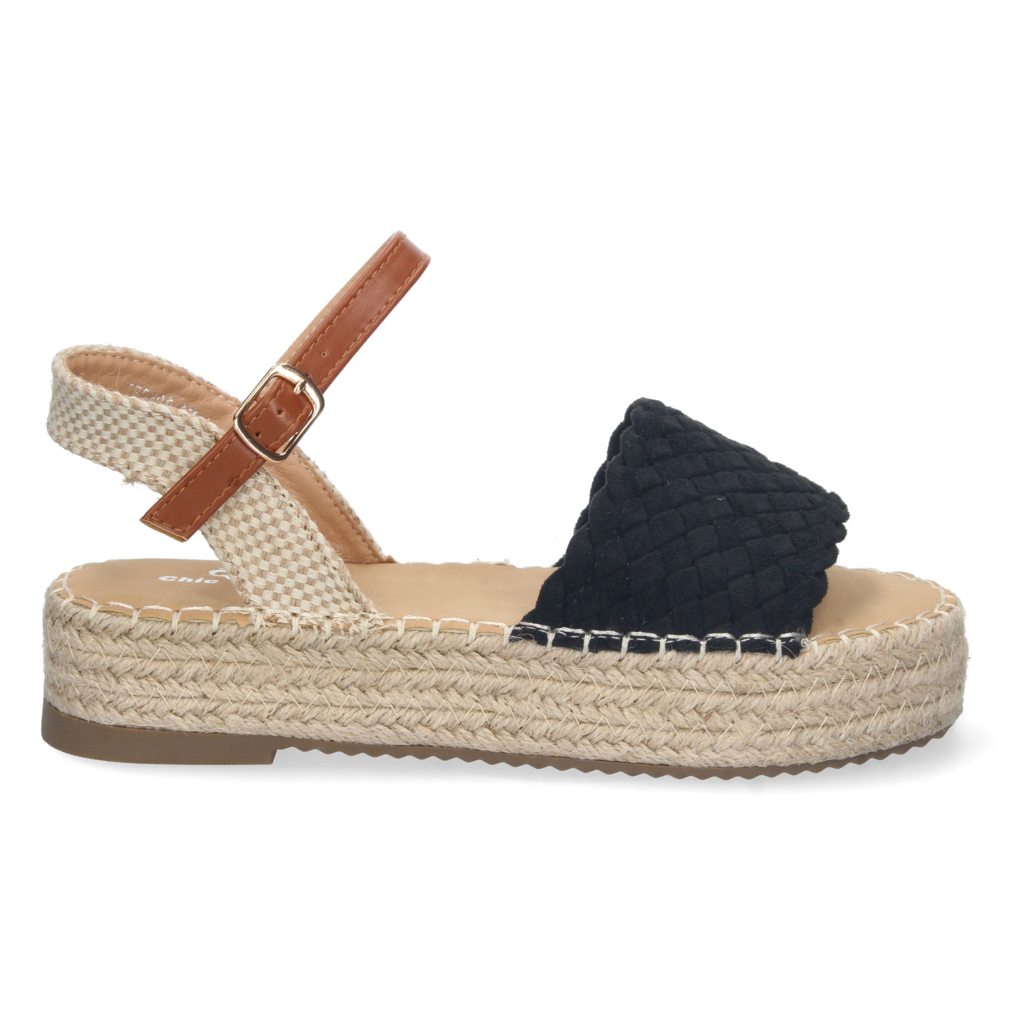 Sandalia de Plataforma para Mujer, Cómoda, Forrada de Yute con Pala Entrelazada, Talón Abierto y Hebilla