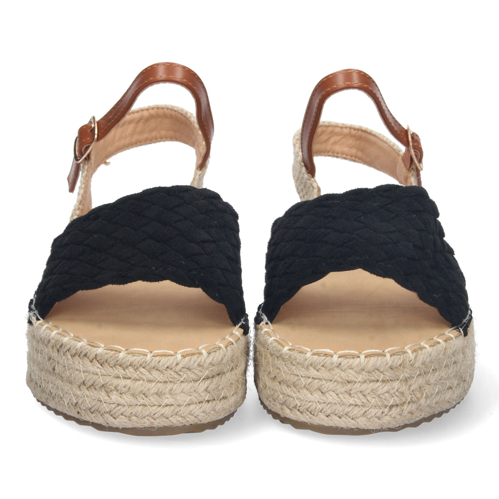Sandalia de Plataforma para Mujer, Cómoda, Forrada de Yute con Pala Entrelazada, Talón Abierto y Hebilla