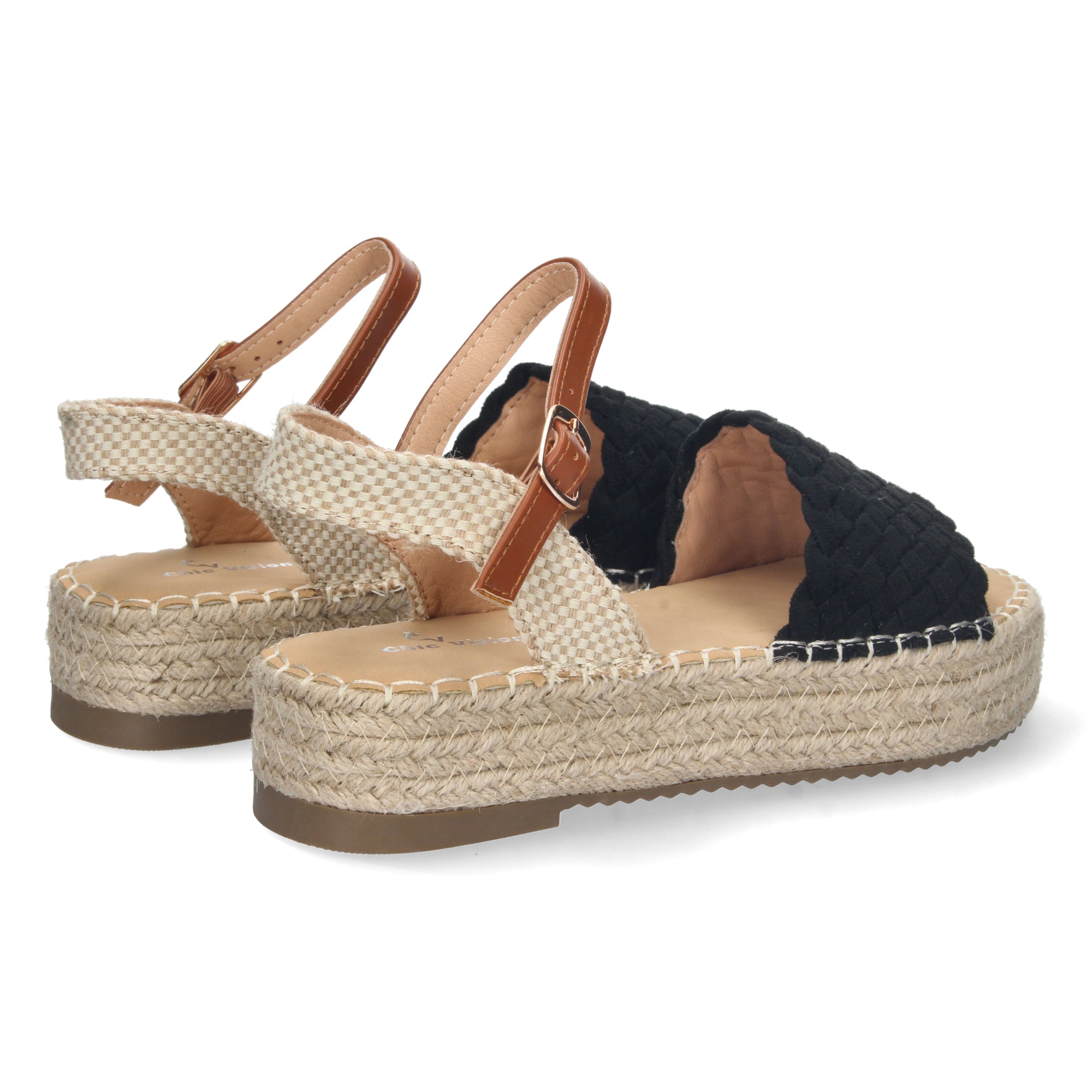 Sandalia de Plataforma para Mujer, Cómoda, Forrada de Yute con Pala Entrelazada, Talón Abierto y Hebilla