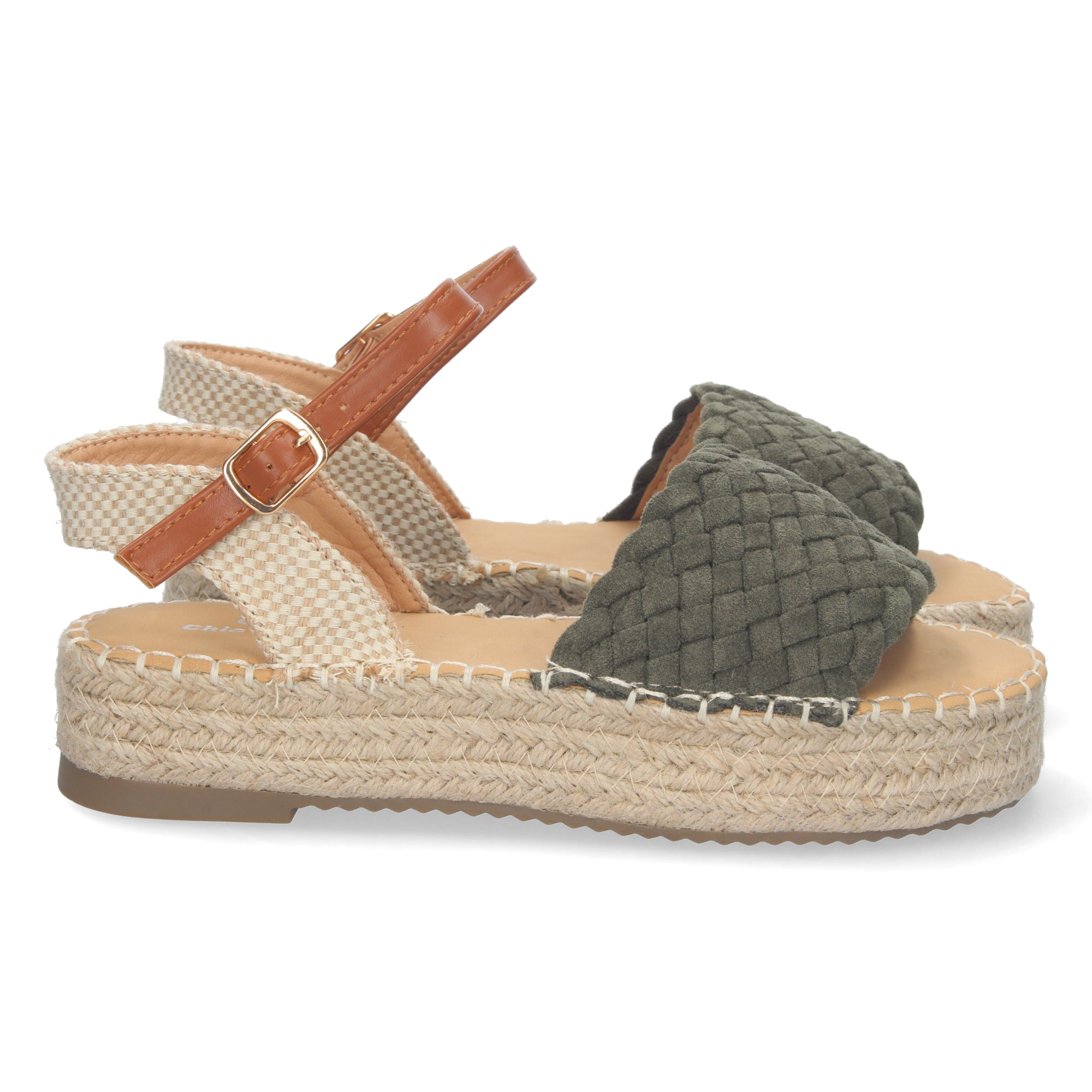 Sandalia de Plataforma para Mujer, Cómoda, Forrada de Yute con Pala Entrelazada, Talón Abierto y Cierre de Hebilla