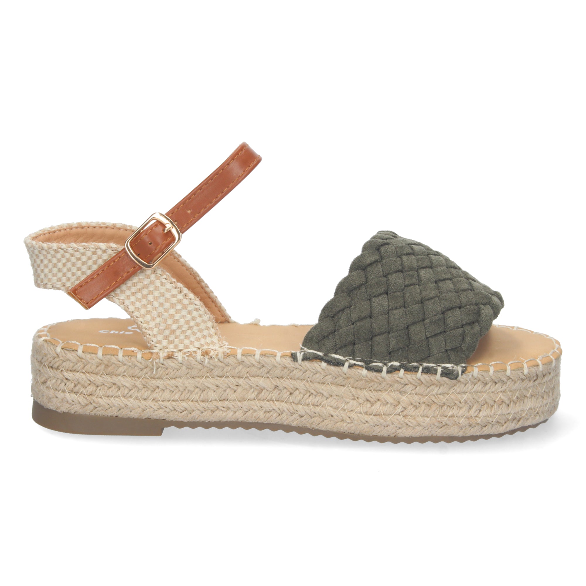 Sandalia de Plataforma para Mujer, Cómoda, Forrada de Yute con Pala Entrelazada, Talón Abierto y Cierre de Hebilla