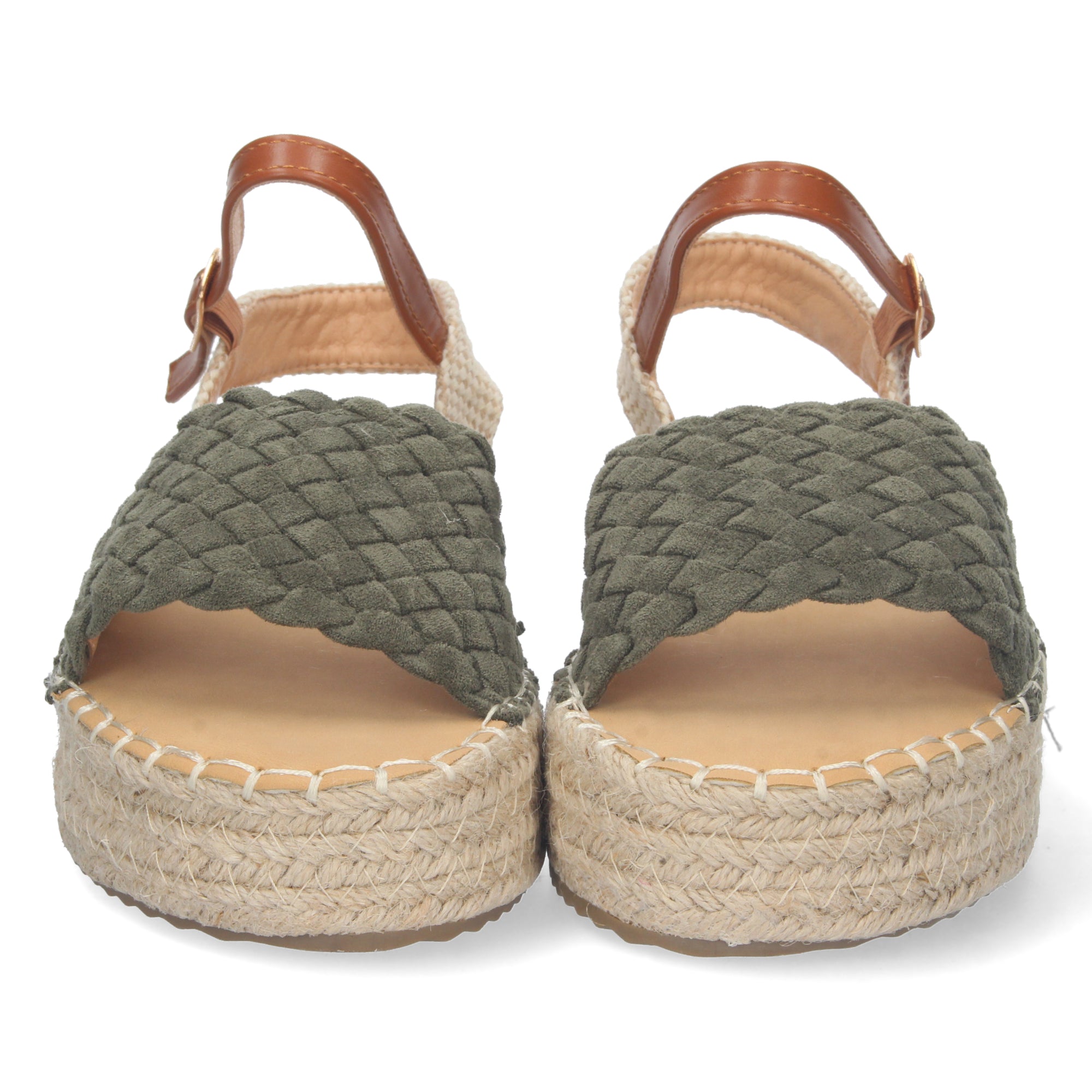 Sandalia de Plataforma para Mujer, Cómoda, Forrada de Yute con Pala Entrelazada, Talón Abierto y Cierre de Hebilla