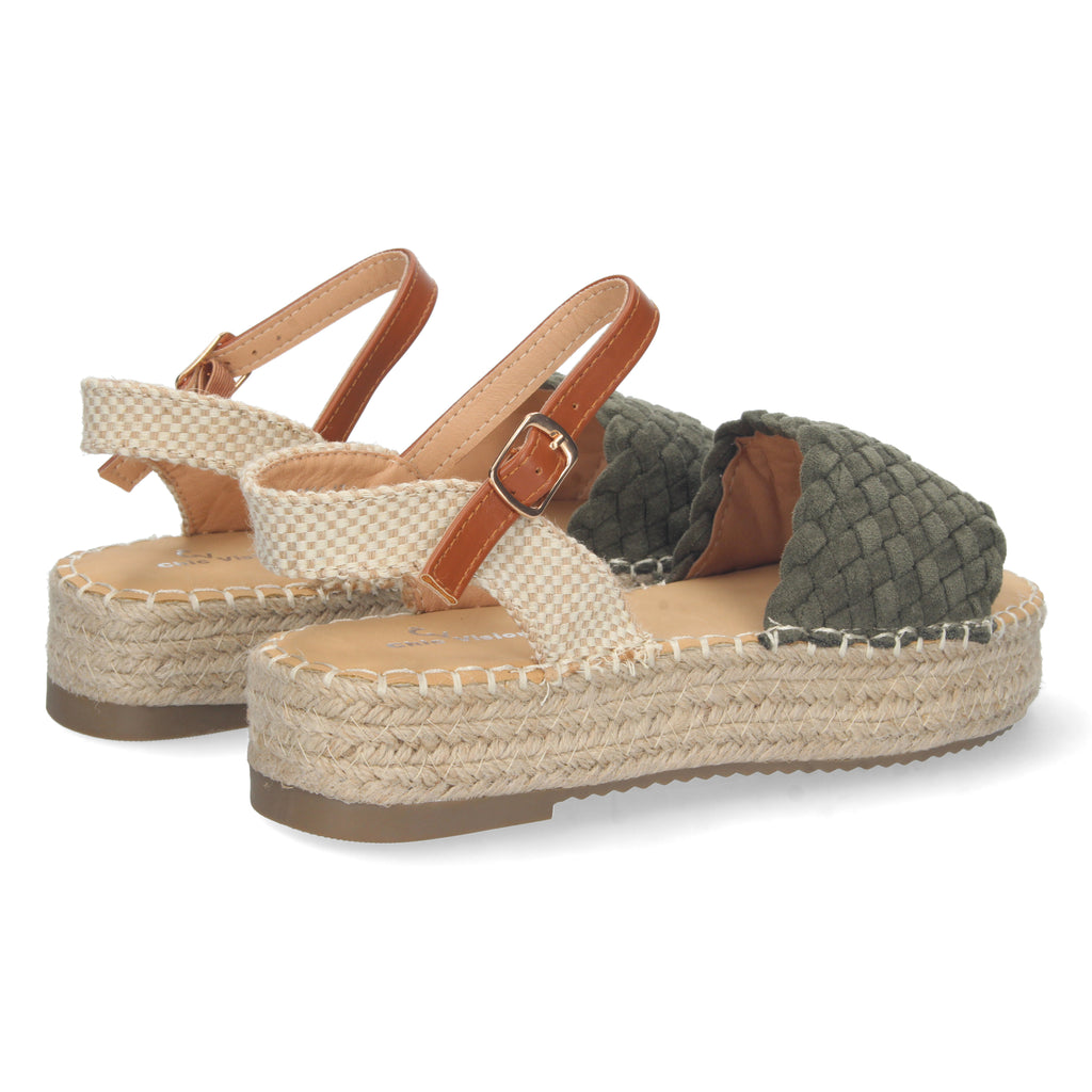 Sandalia de Plataforma para Mujer, Cómoda, Forrada de Yute con Pala Entrelazada, Talón Abierto y Cierre de Hebilla