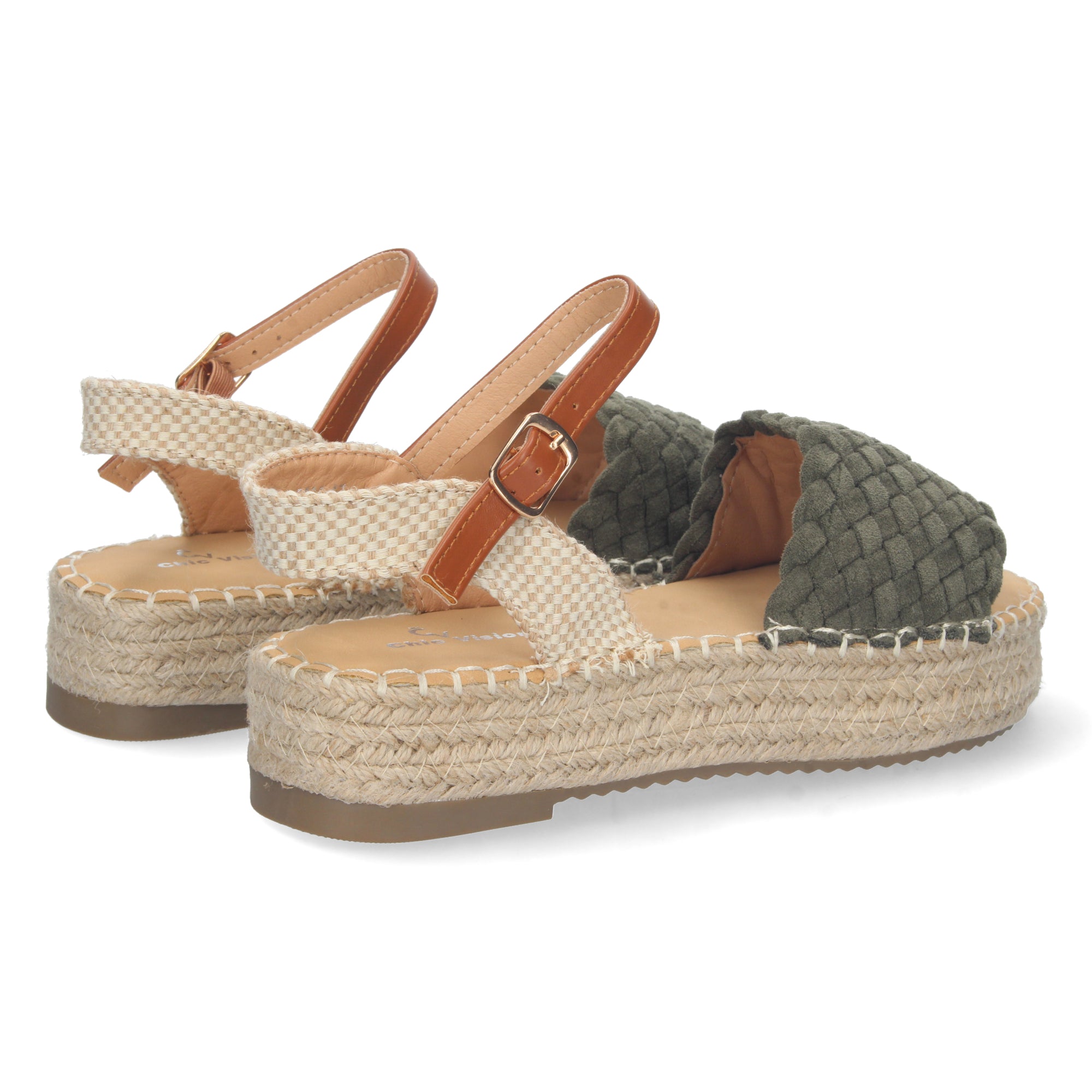 Sandalia de Plataforma para Mujer, Cómoda, Forrada de Yute con Pala Entrelazada, Talón Abierto y Cierre de Hebilla