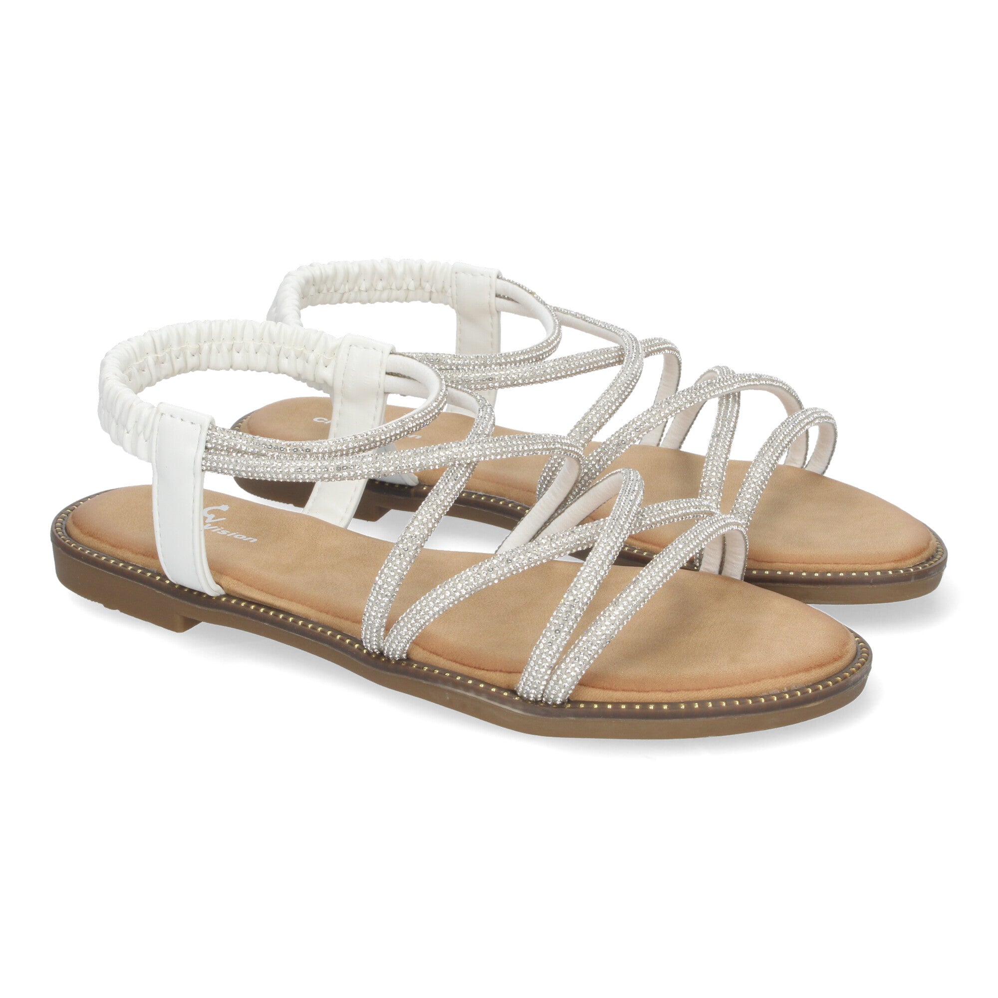 Sandalias Planas de Verano para Mujer, Elegantes y Cómodas con Tiras Entrecruzadas y Adornos Brillantes