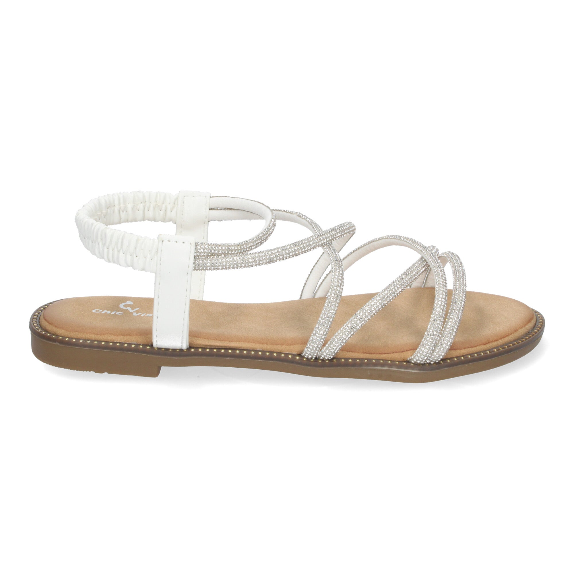 Sandalias Planas de Verano para Mujer, Elegantes y Cómodas con Tiras Entrecruzadas y Adornos Brillantes
