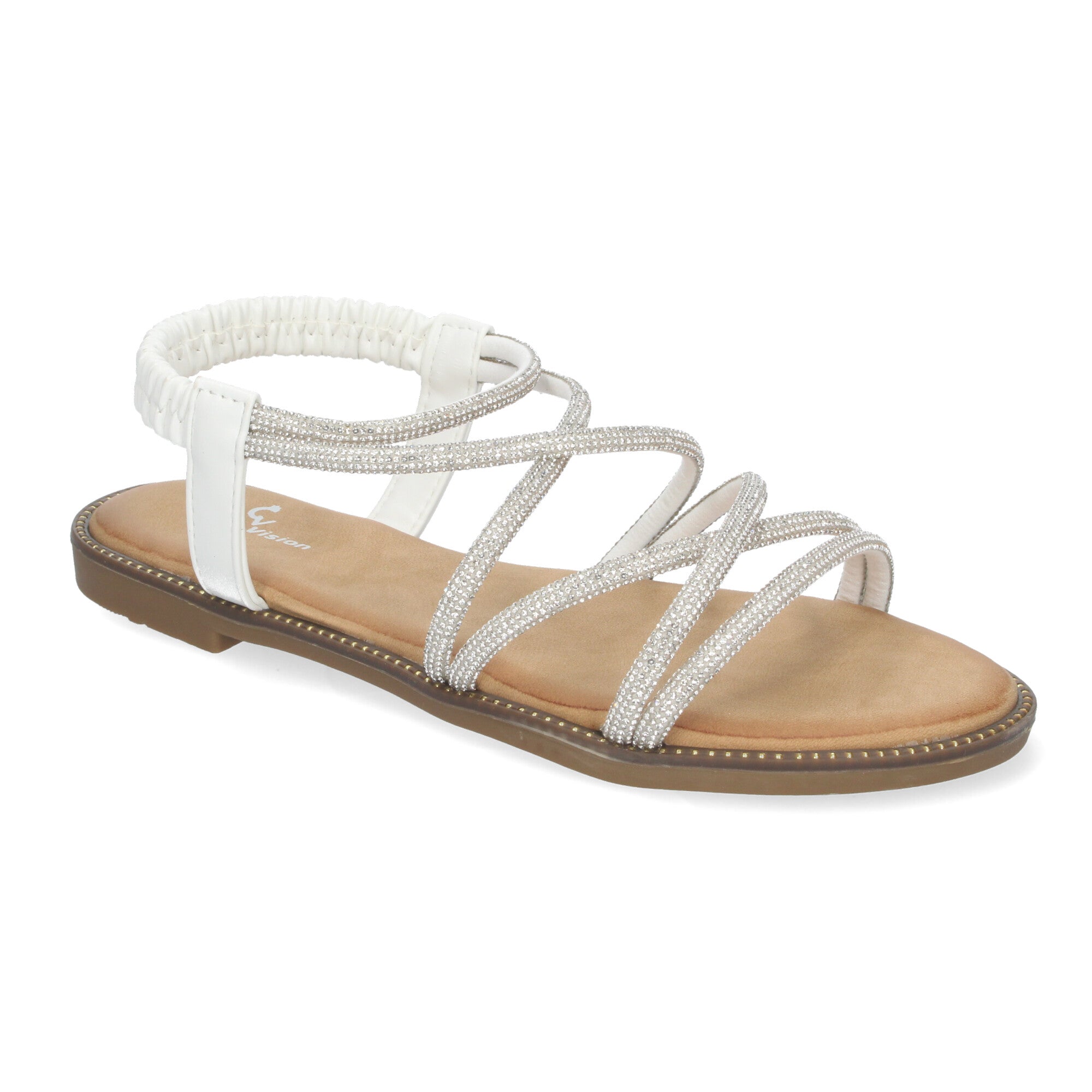Sandalias Planas de Verano para Mujer, Elegantes y Cómodas con Tiras Entrecruzadas y Adornos Brillantes