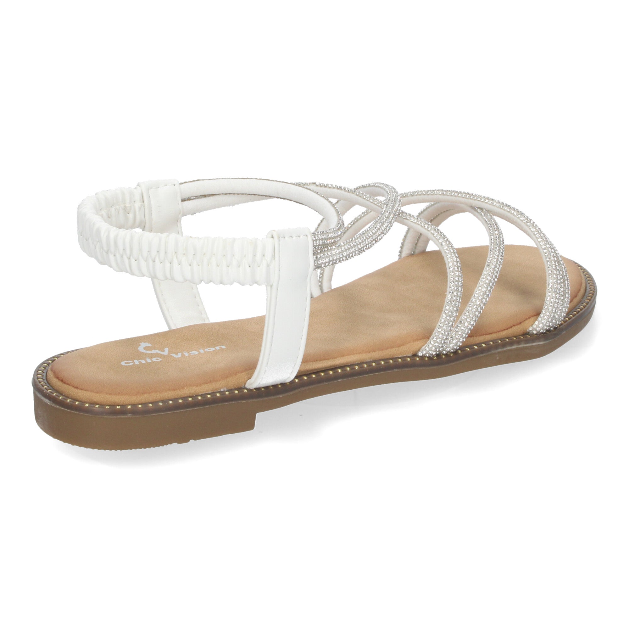Sandalias Planas de Verano para Mujer, Elegantes y Cómodas con Tiras Entrecruzadas y Adornos Brillantes