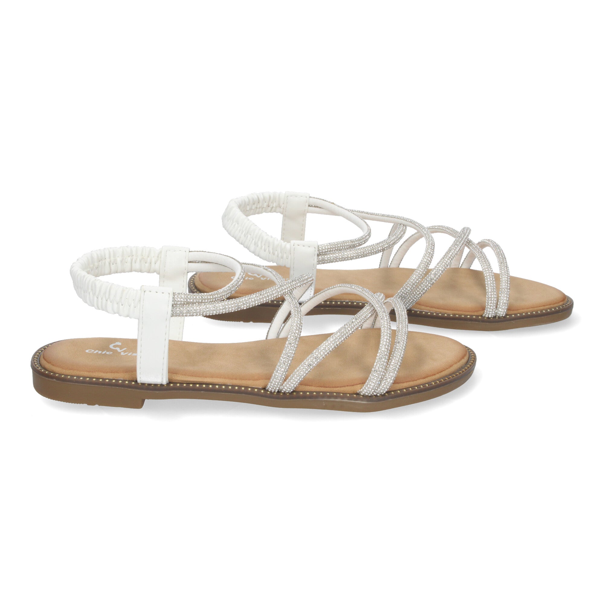 Sandalias Planas de Verano para Mujer, Elegantes y Cómodas con Tiras Entrecruzadas y Adornos Brillantes