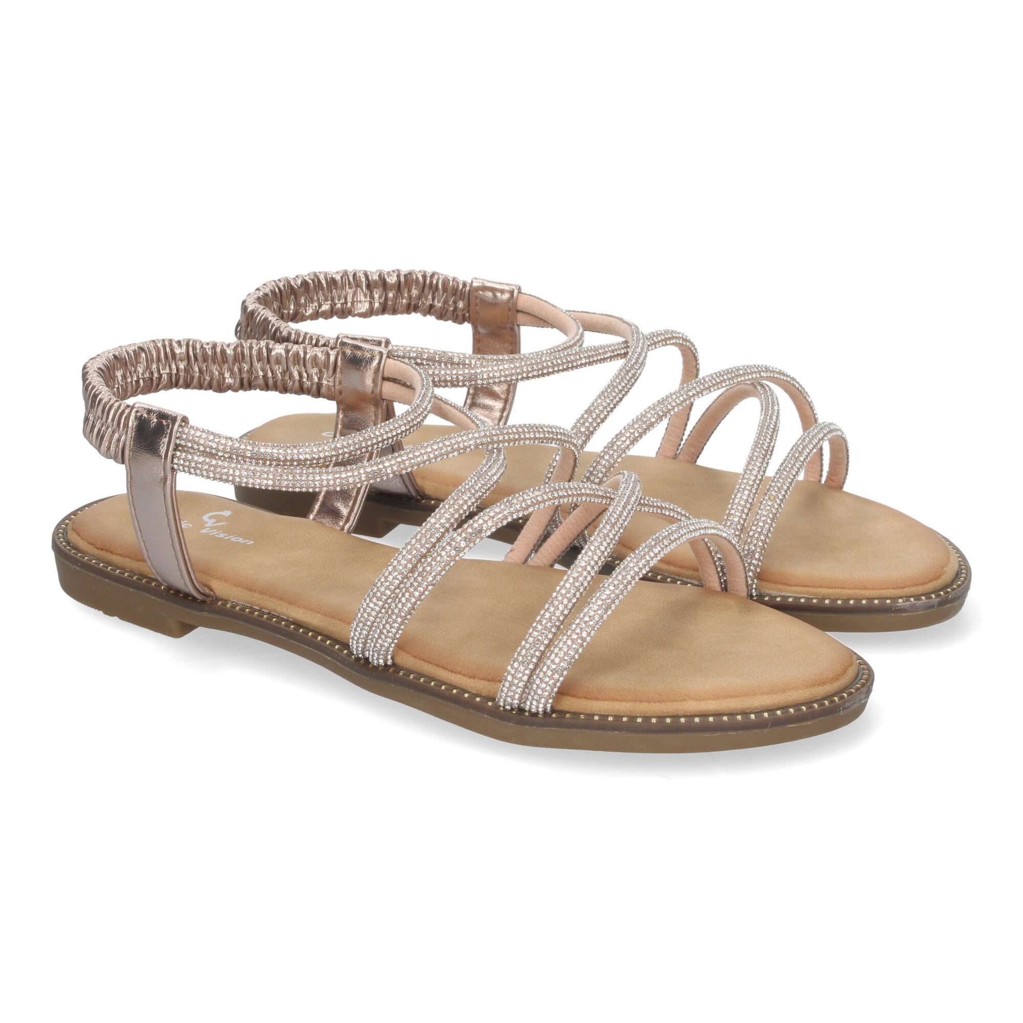 Sandalias Planas de Verano para Mujer, Elegantes y Cómodas con Tiras Entrecruzadas y Adornos Brillantes