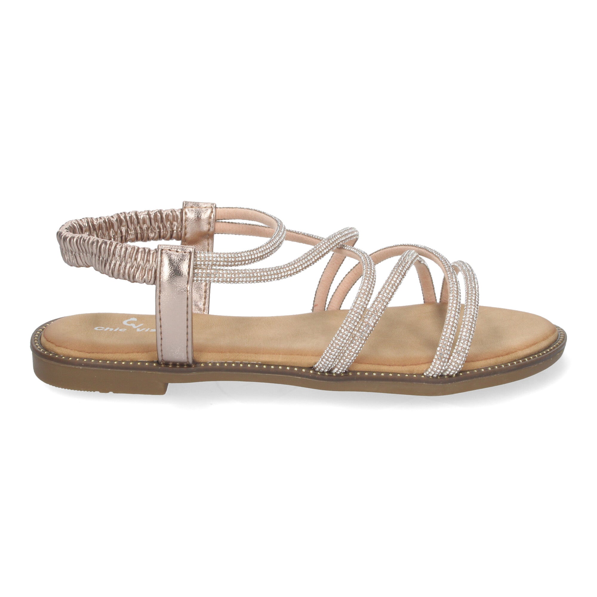 Sandalias Planas de Verano para Mujer, Elegantes y Cómodas con Tiras Entrecruzadas y Adornos Brillantes