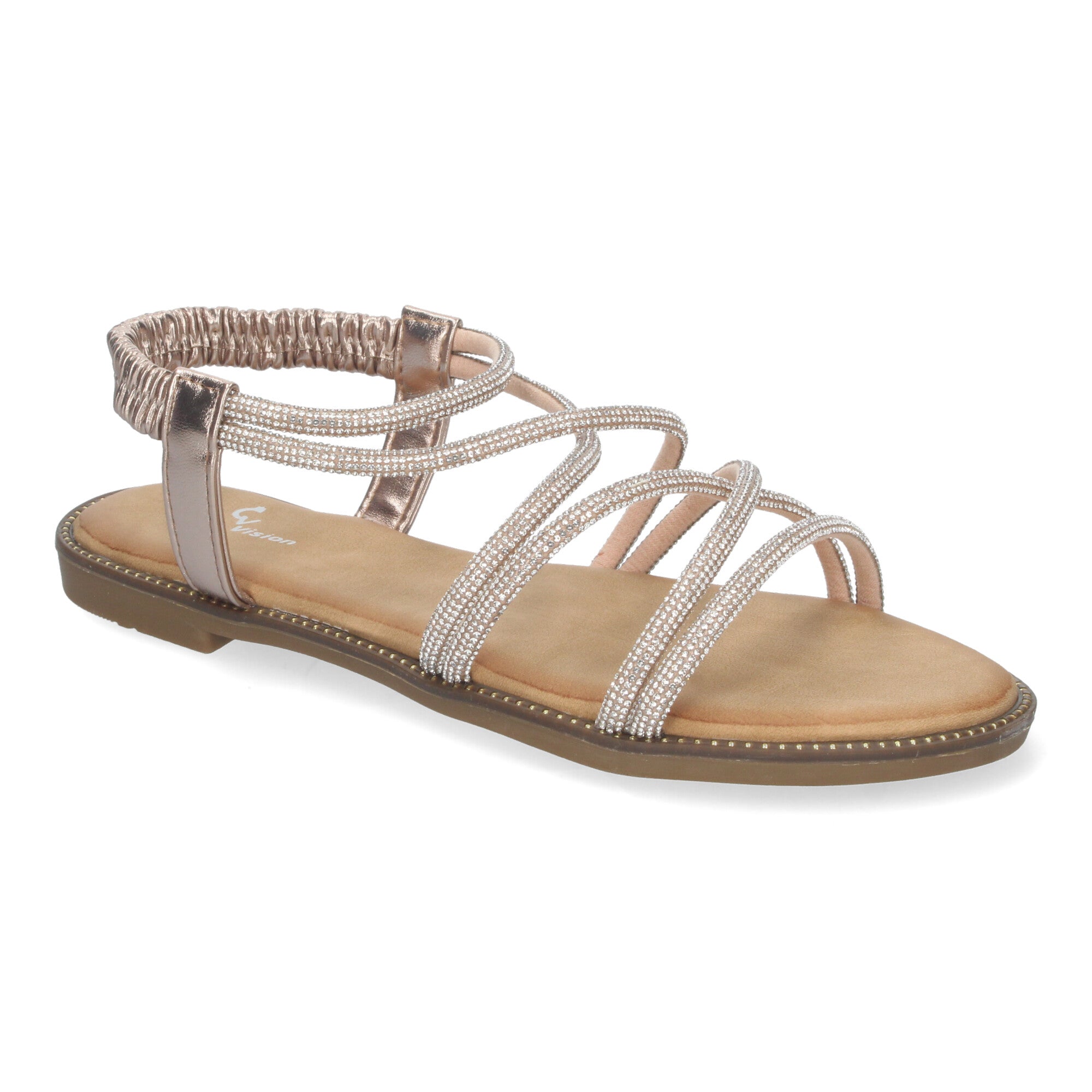 Sandalias Planas de Verano para Mujer, Elegantes y Cómodas con Tiras Entrecruzadas y Adornos Brillantes