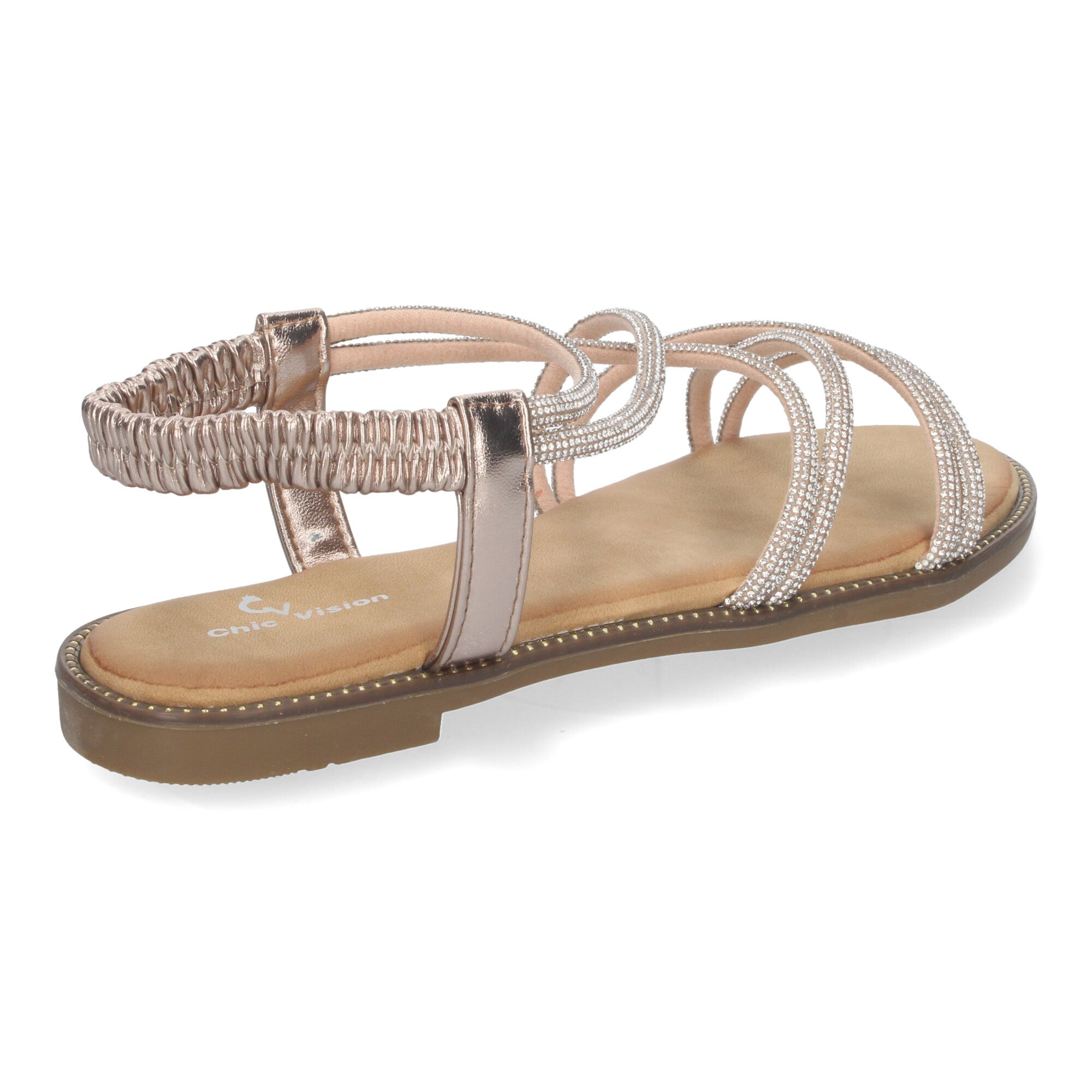 Sandalias Planas de Verano para Mujer, Elegantes y Cómodas con Tiras Entrecruzadas y Adornos Brillantes