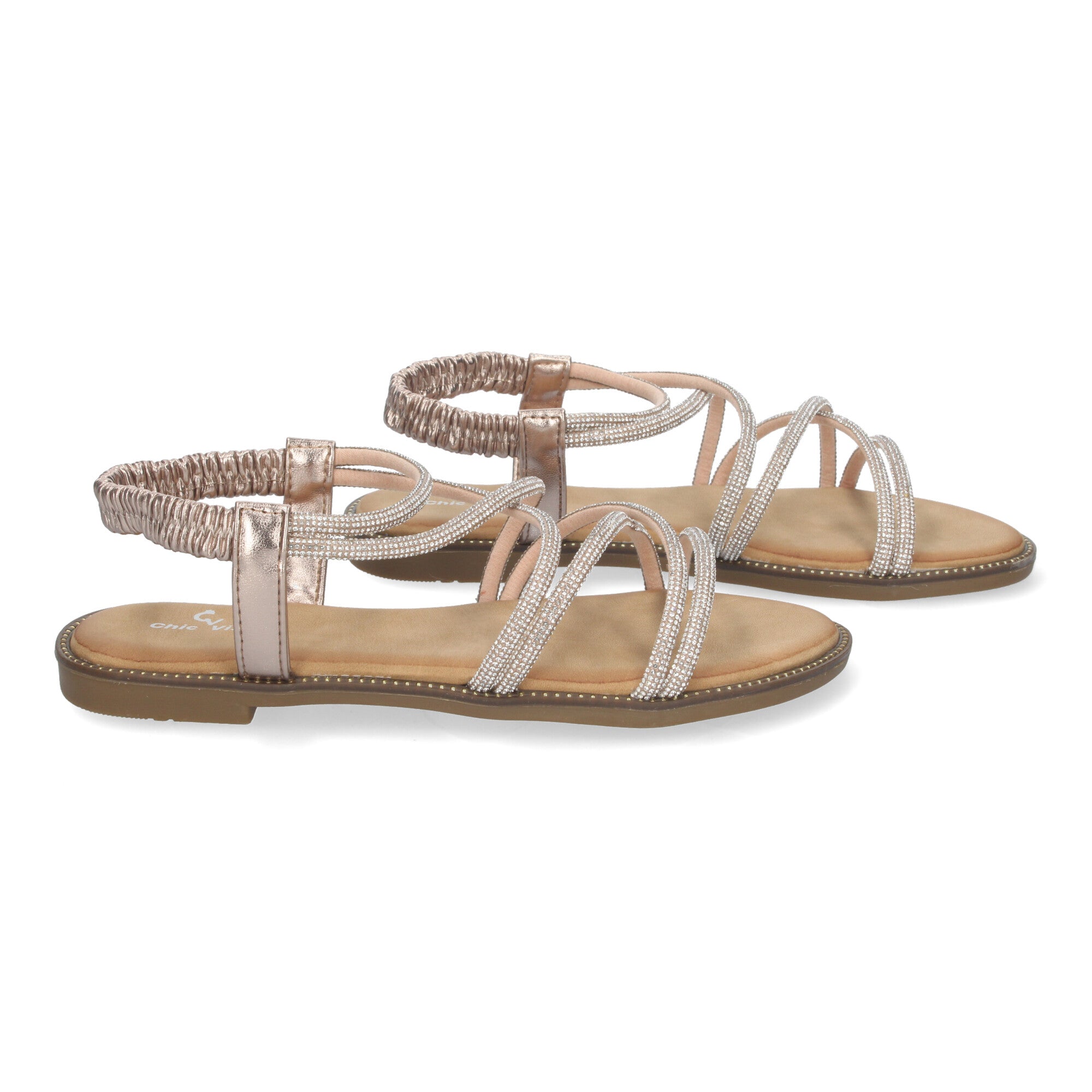 Sandalias Planas de Verano para Mujer, Elegantes y Cómodas con Tiras Entrecruzadas y Adornos Brillantes