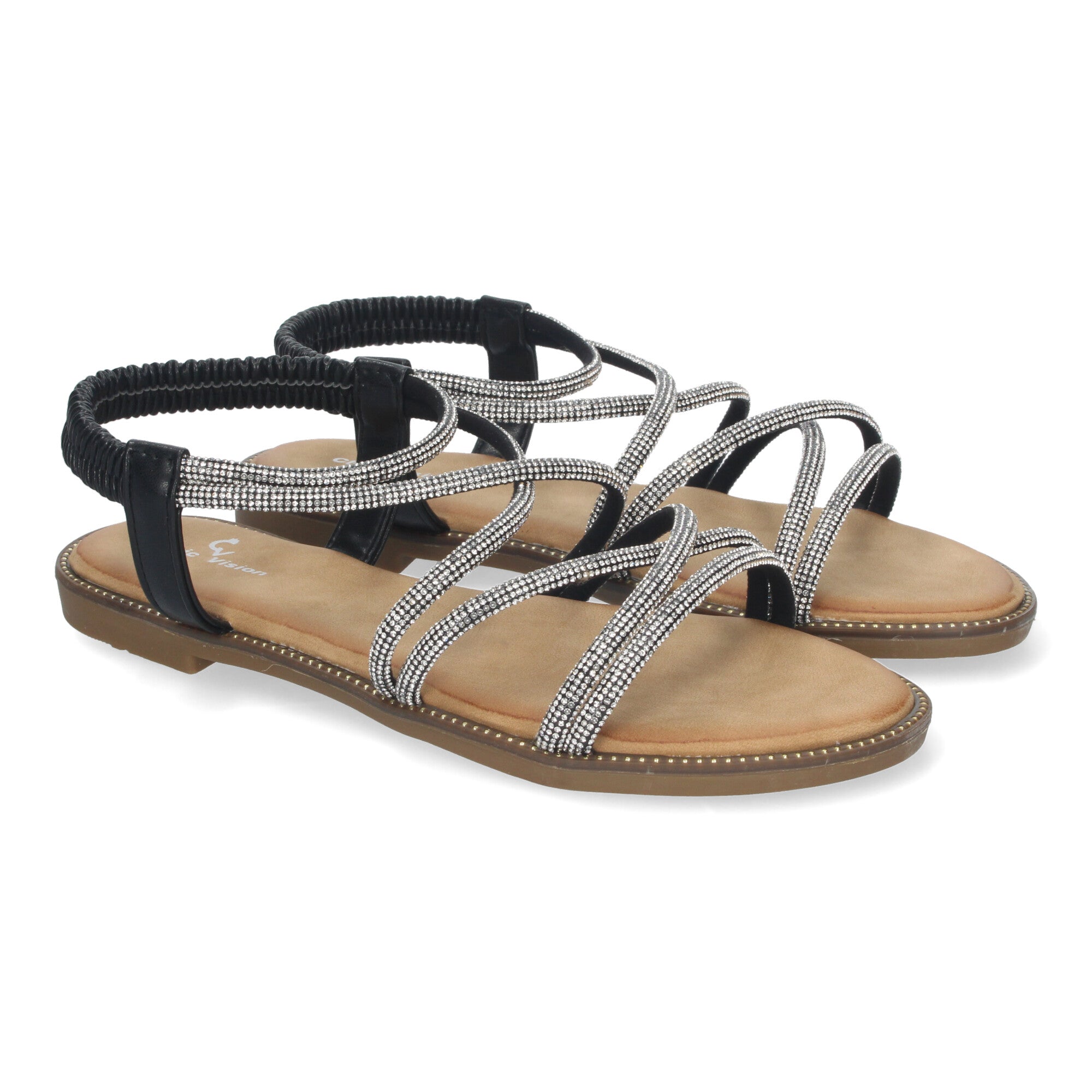 Sandalias Planas de Verano para Mujer, Elegantes y Cómodas con Tiras Entrecruzadas y Adornos Brillantes