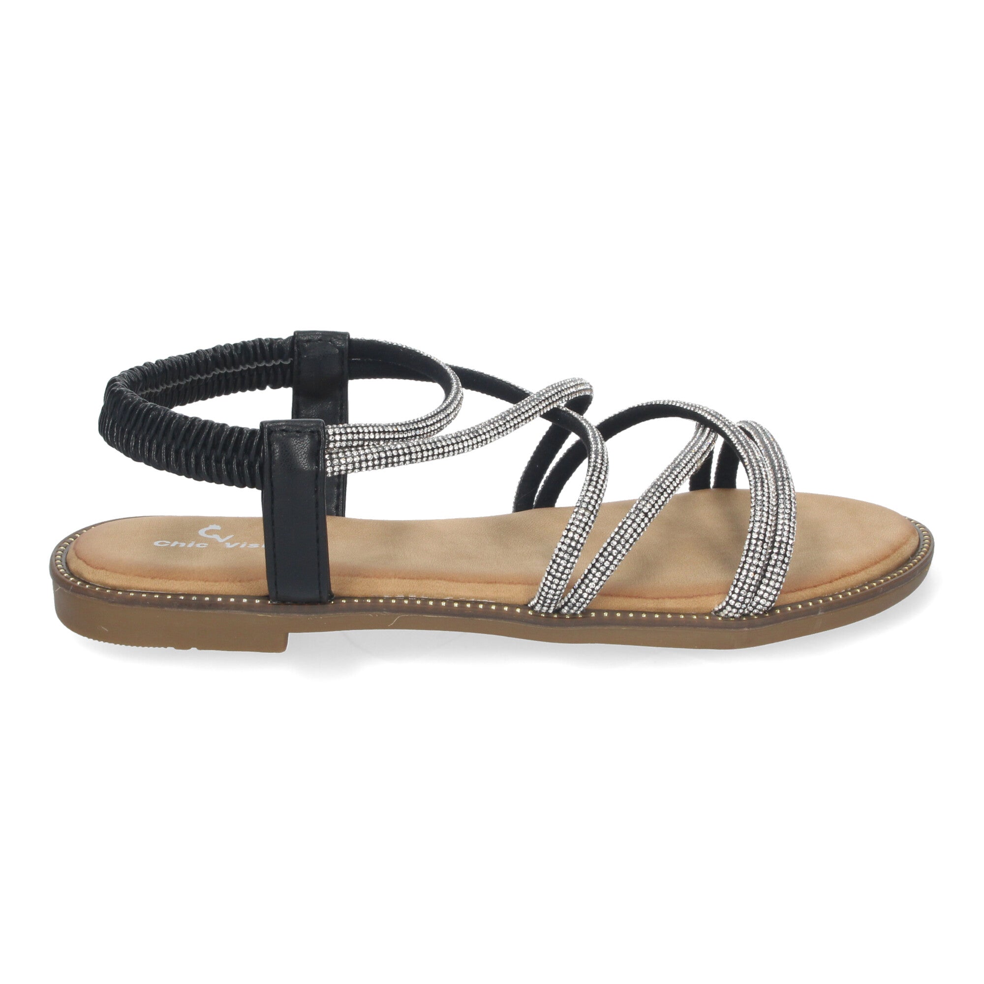 Sandalias Planas de Verano para Mujer, Elegantes y Cómodas con Tiras Entrecruzadas y Adornos Brillantes
